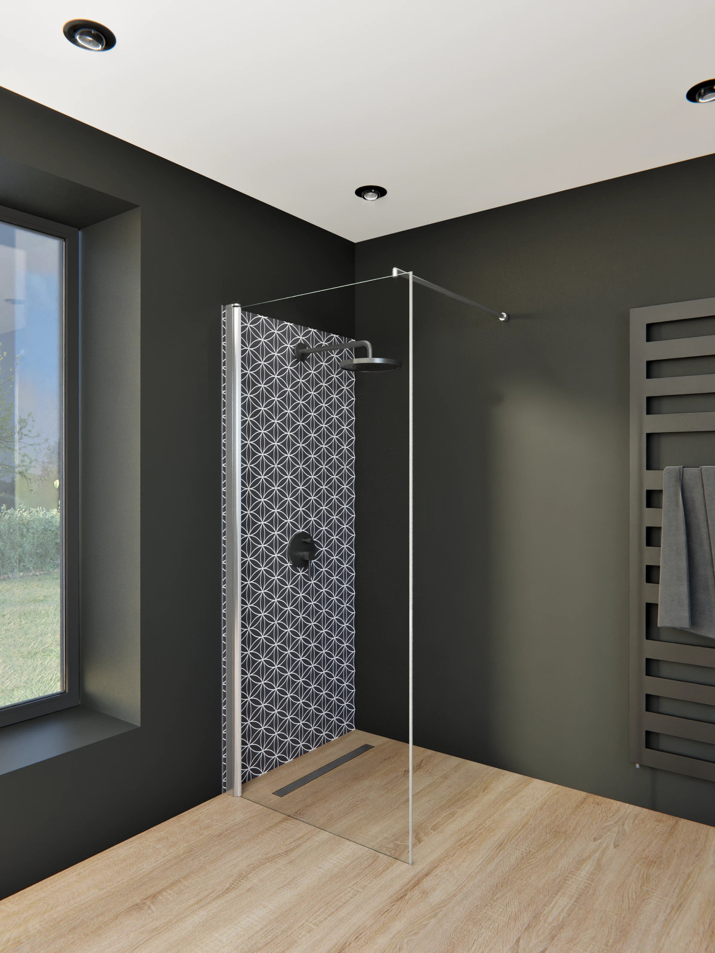 Duschrückwand - Geometrica - Fiori - Antracite