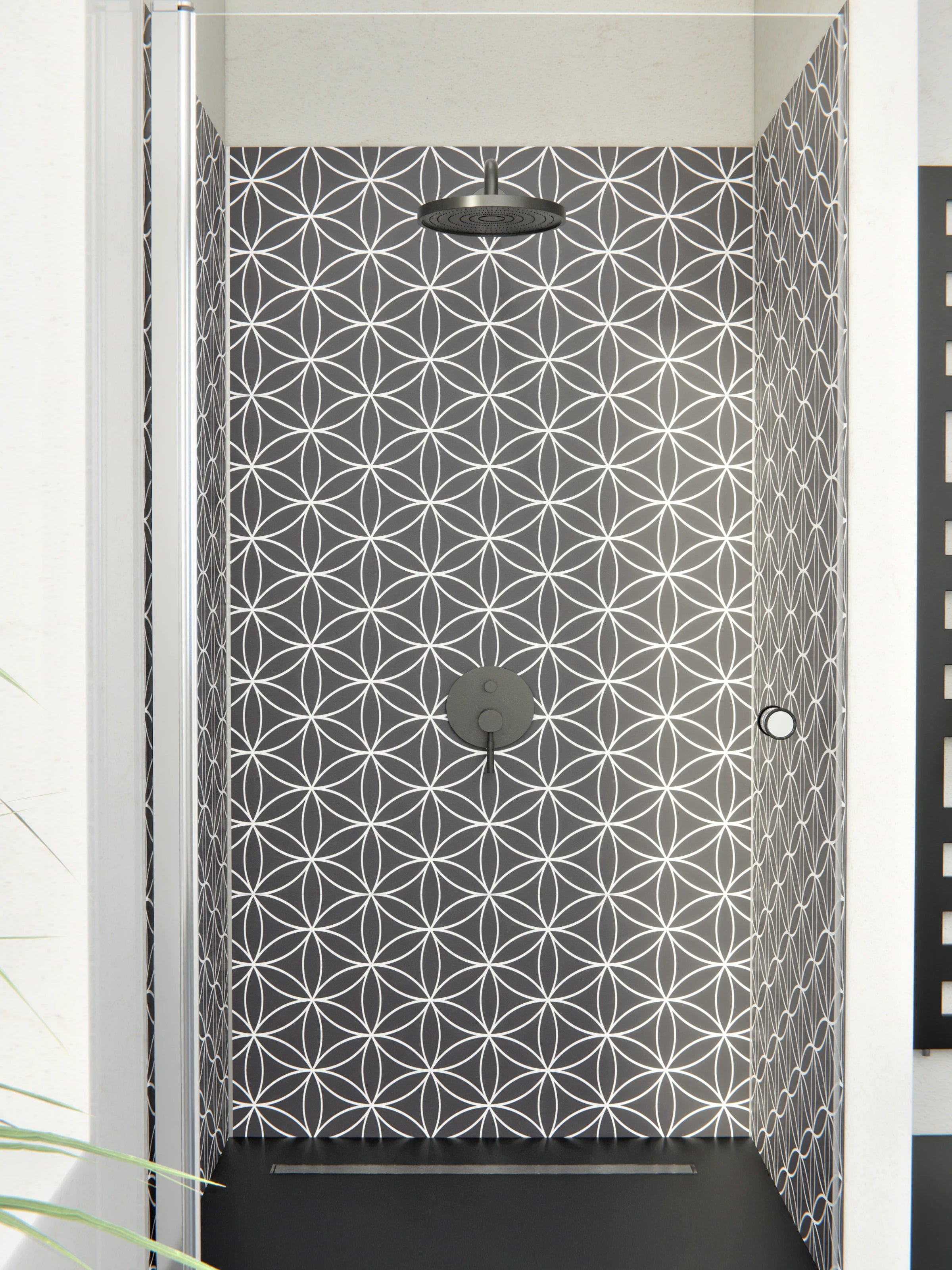 Duschrückwand - Geometrica - Fiori - Antracite