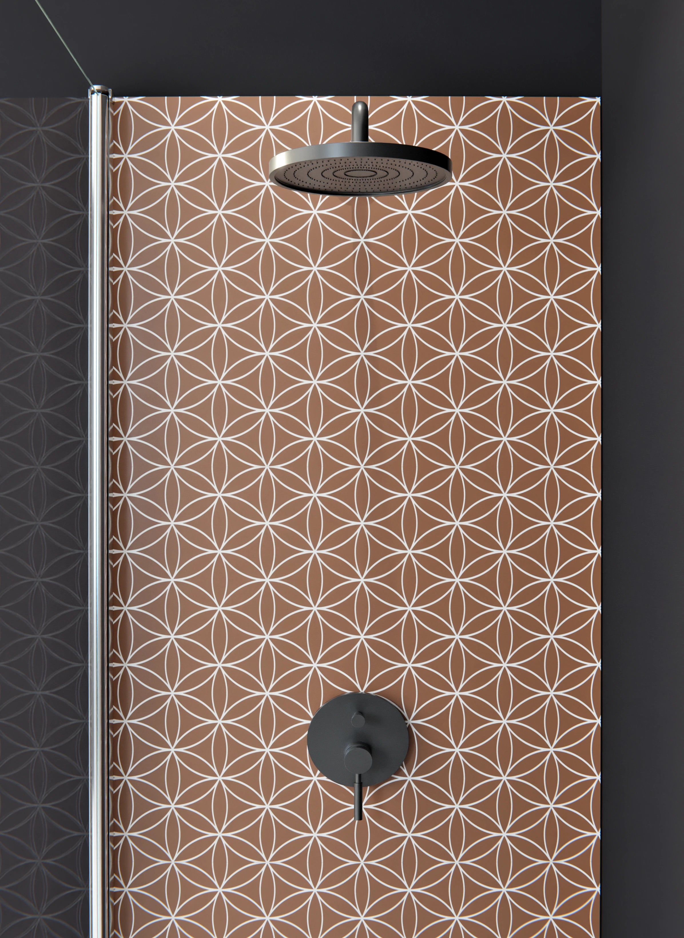 Duschrückwand - Geometrica - Fiori - Cannella