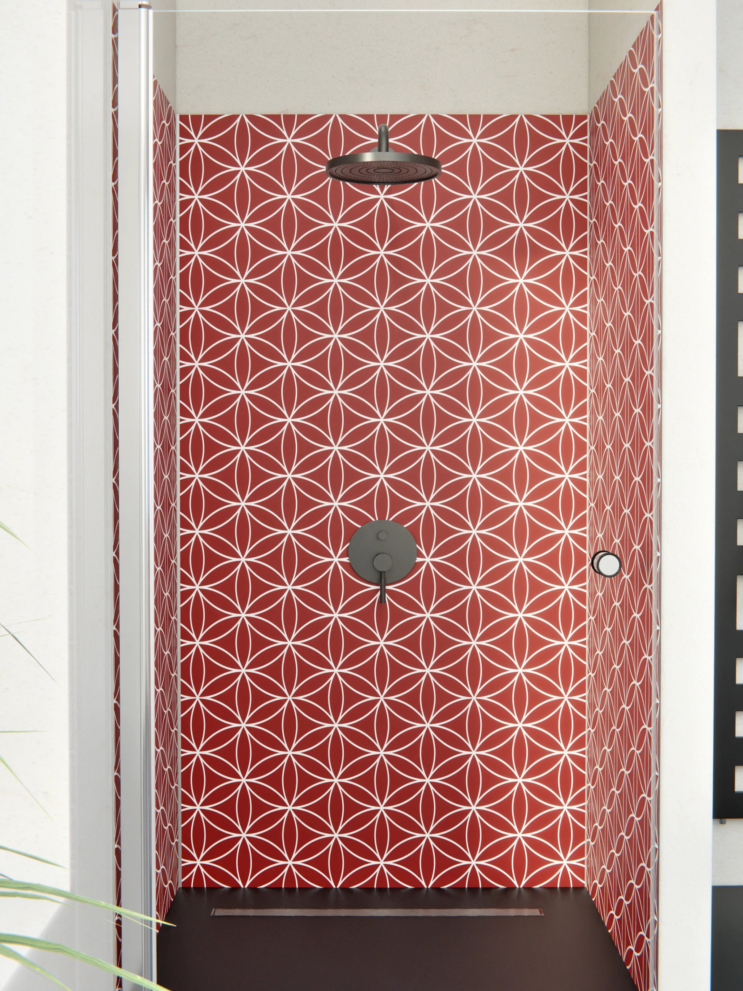 Duschrückwand - Geometrica - Fiori - Granata