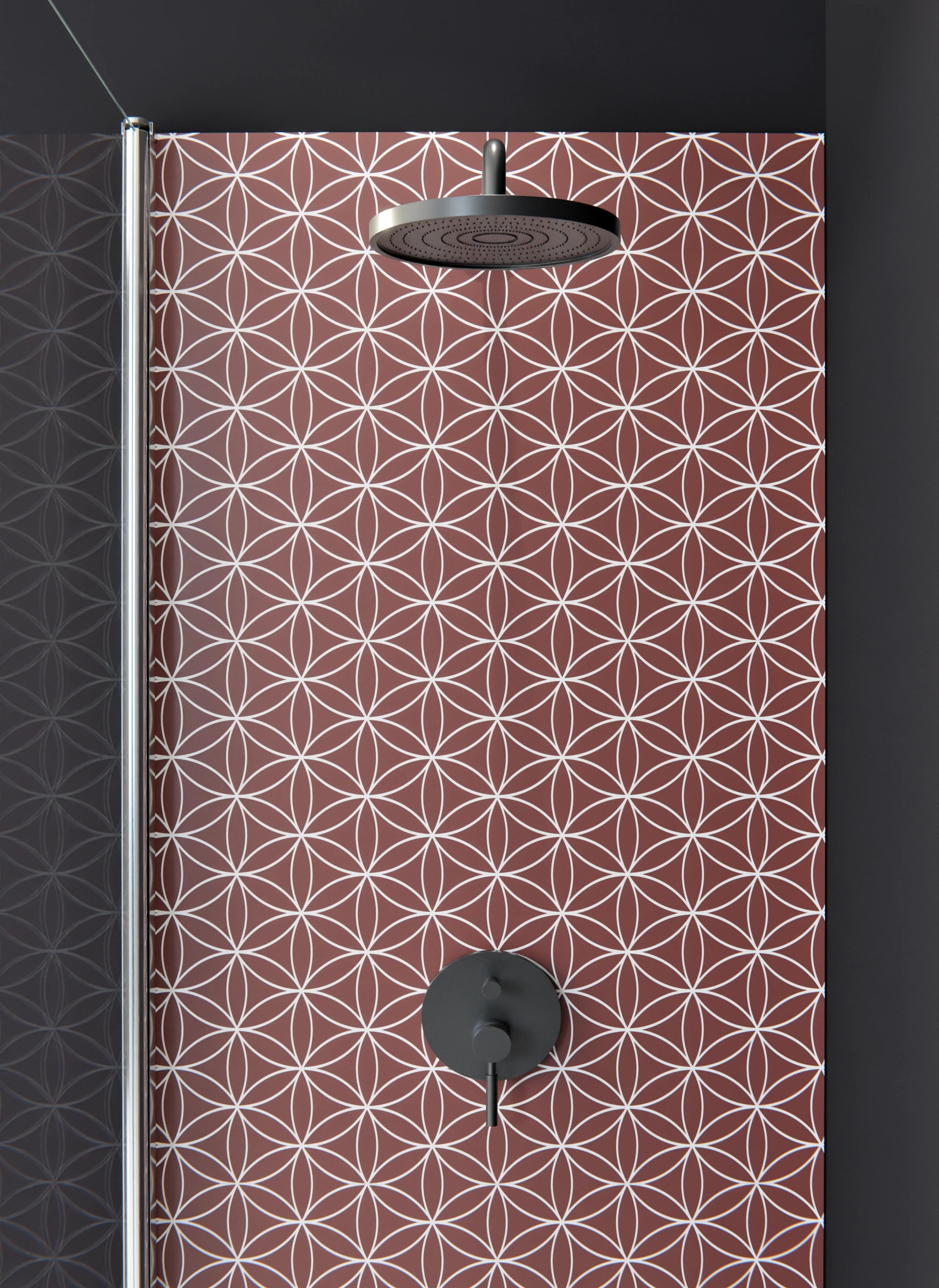 Duschrückwand - Geometrica - Fiori - Mattone