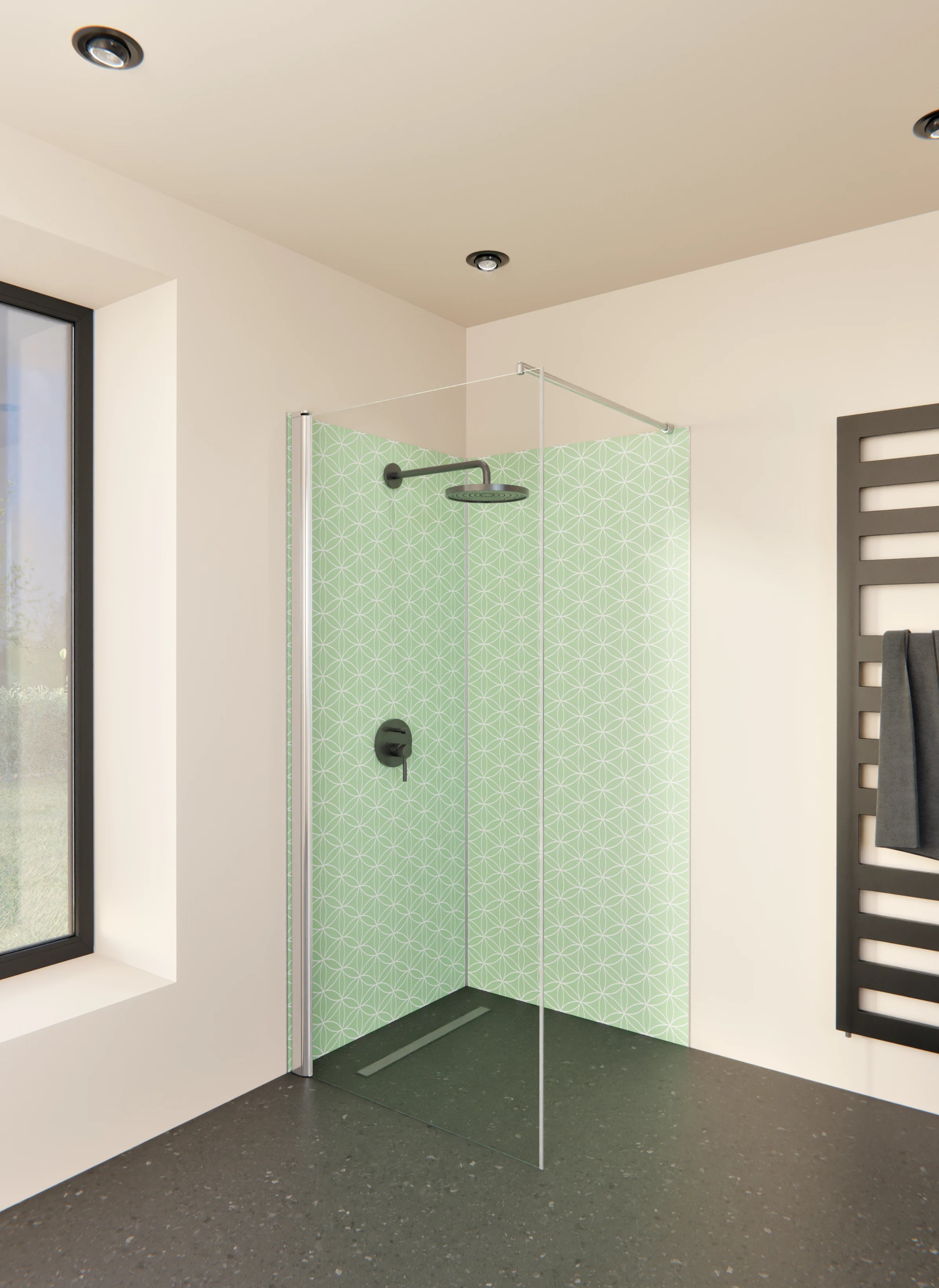 Duschrückwand - Geometrica - Fiori - Muschio