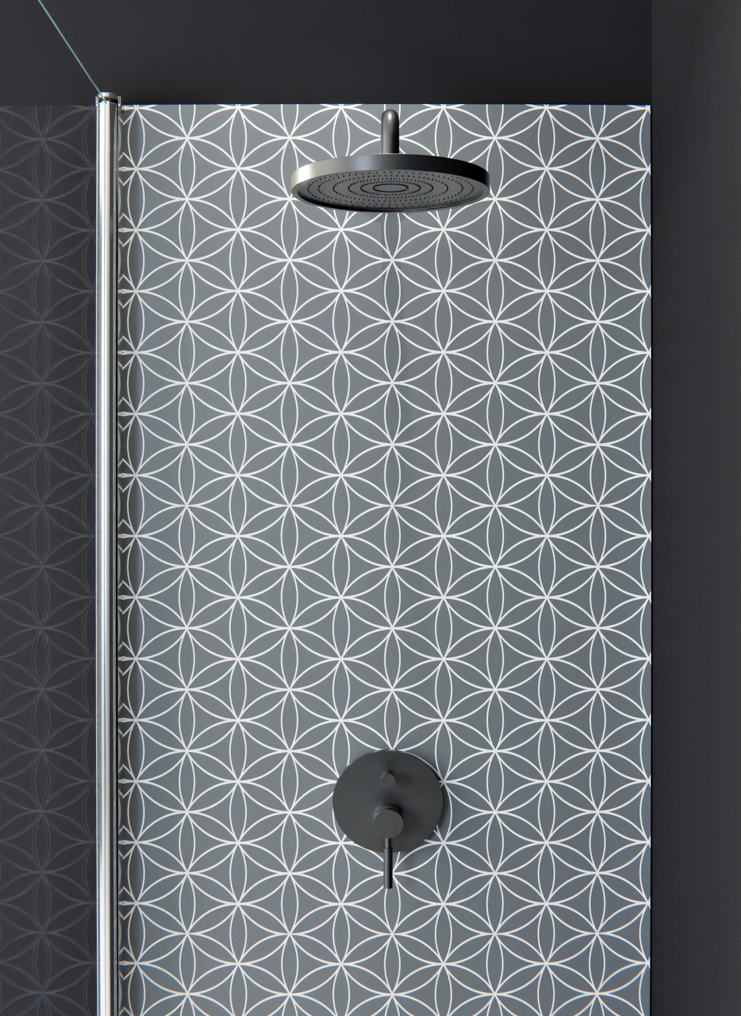 Duschrückwand - Geometrica - Fiori - Piombo