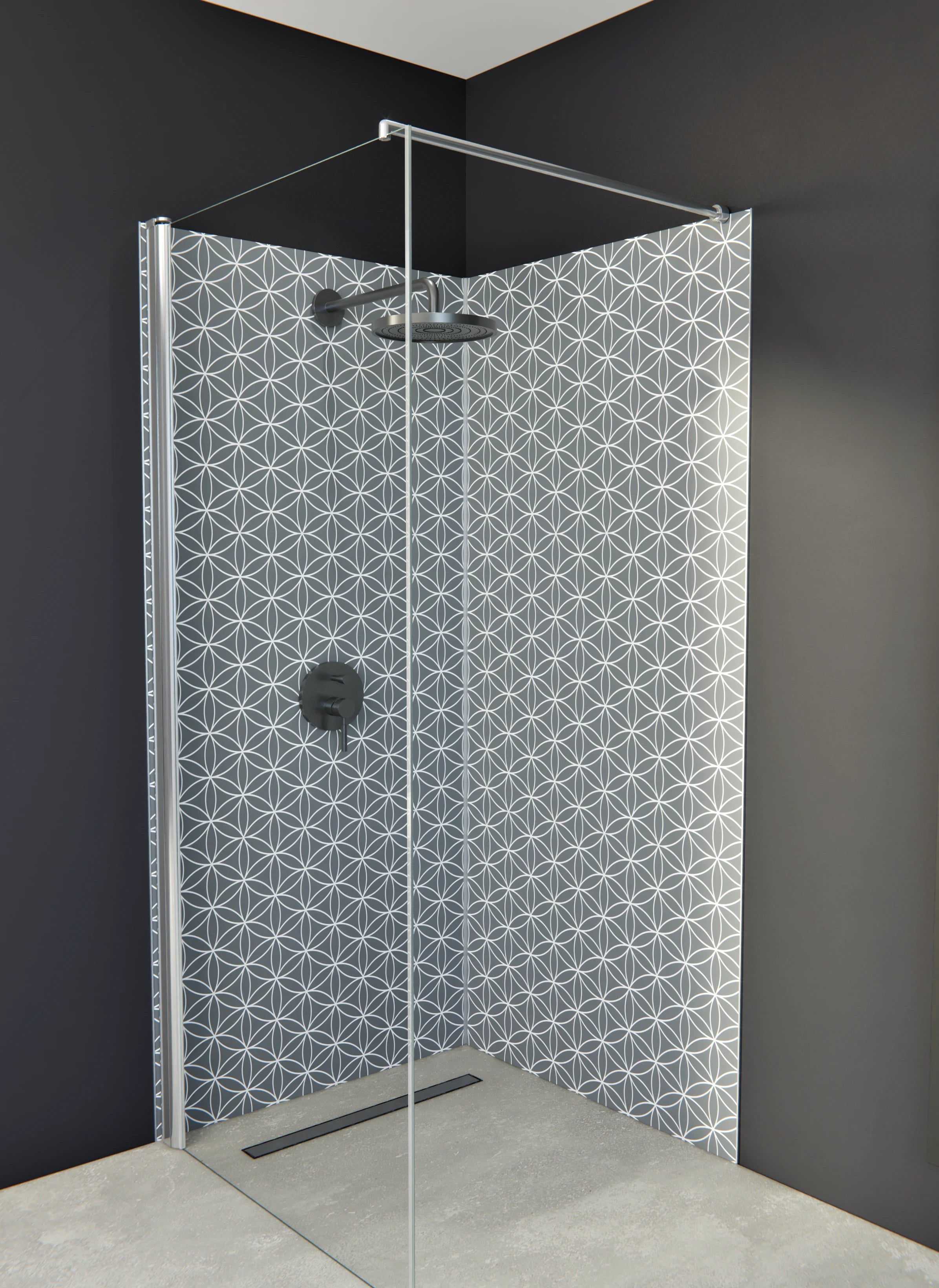 Duschrückwand - Geometrica - Fiori - Piombo