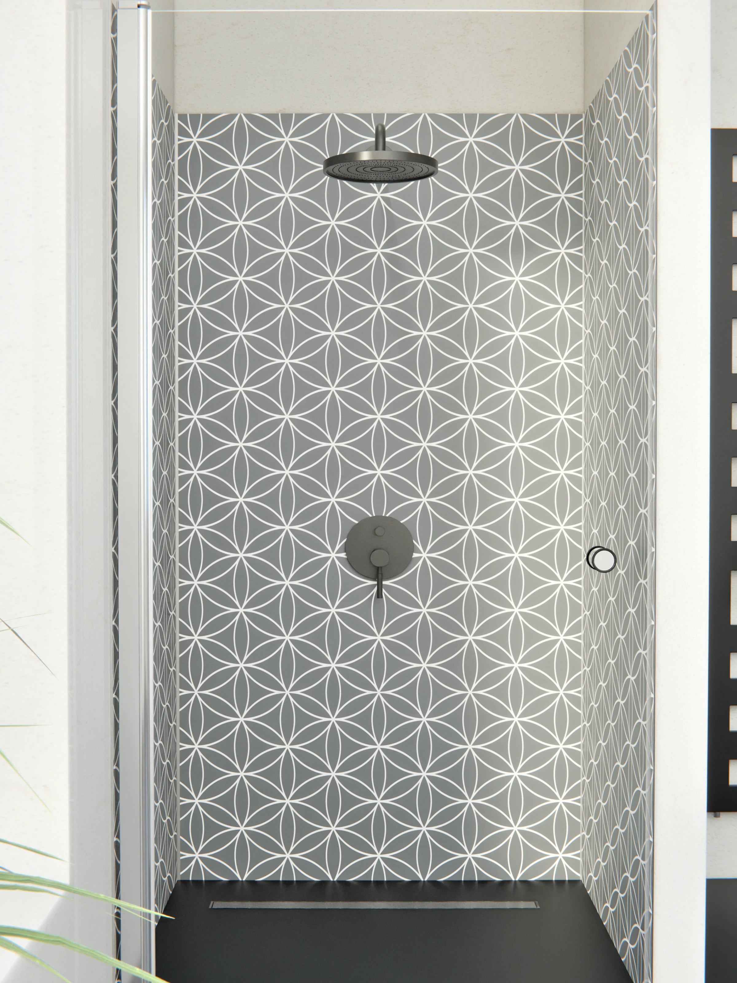 Duschrückwand - Geometrica - Fiori - Piombo