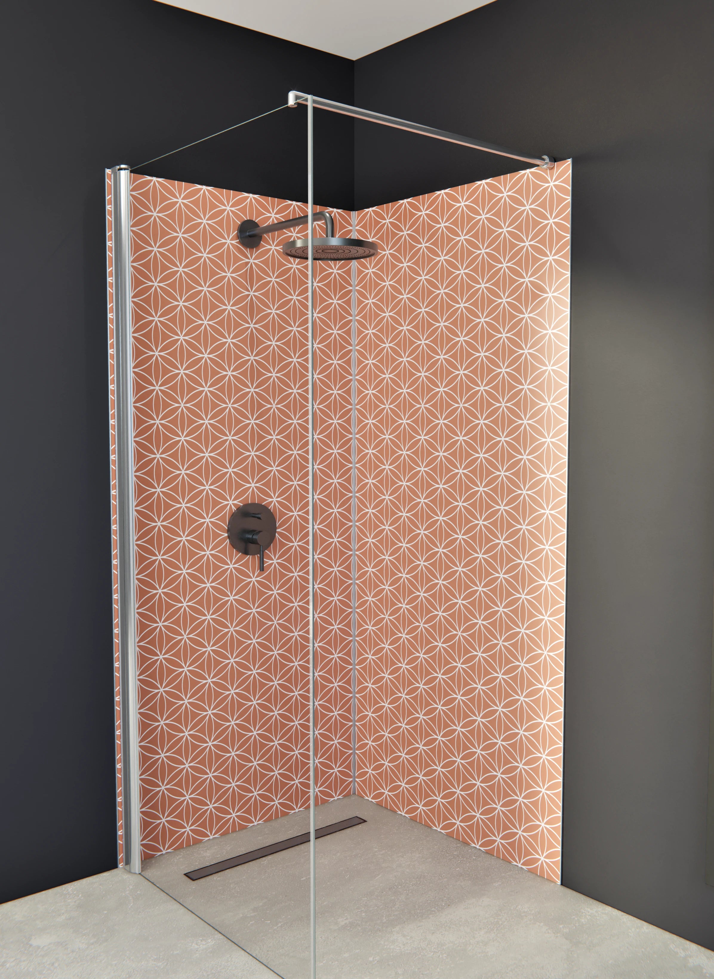 Duschrückwand - Geometrica - Fiori - Terracotta
