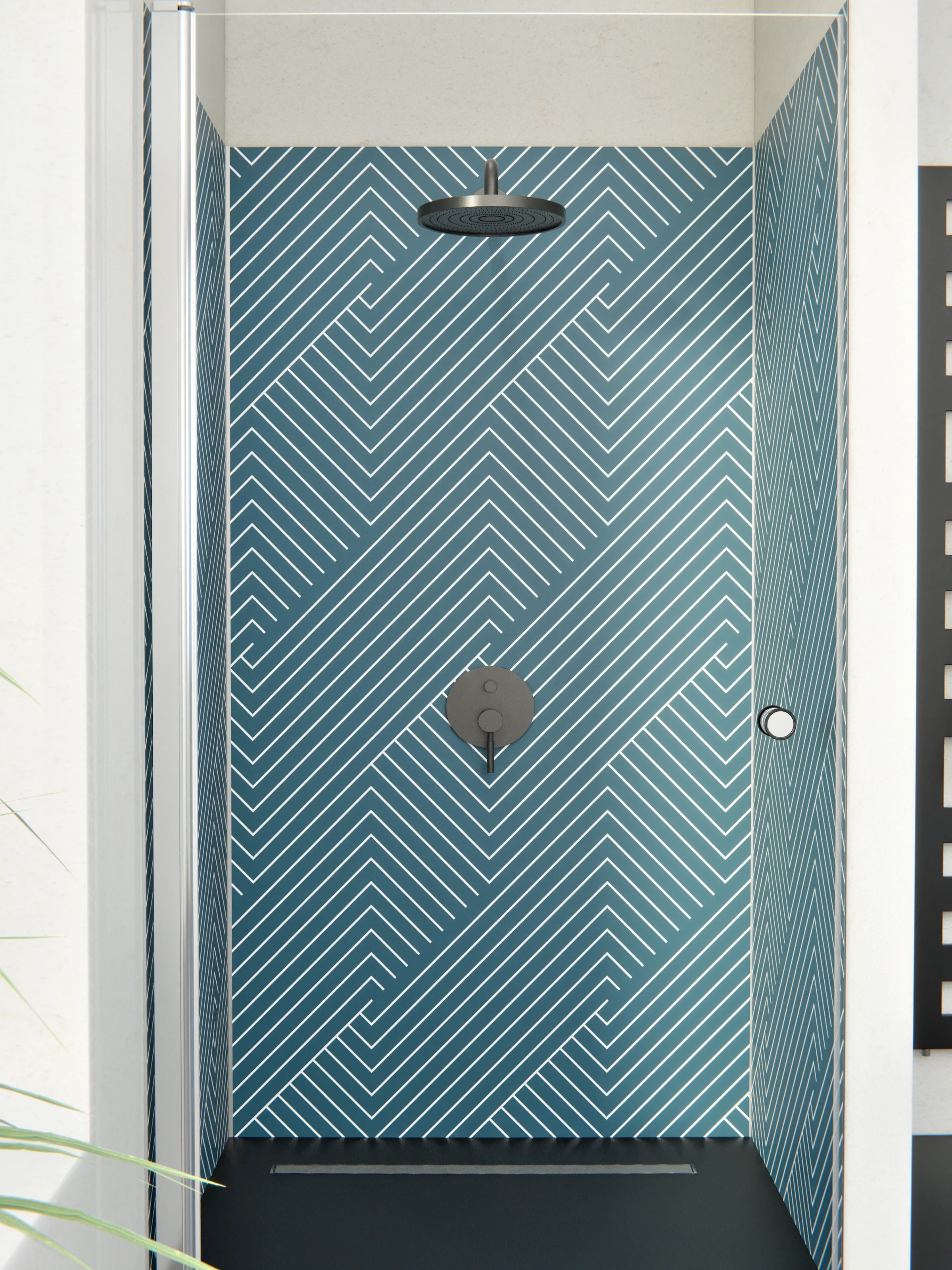 Duschrückwand - Geometrica - Intreccio - Blu Petrolio