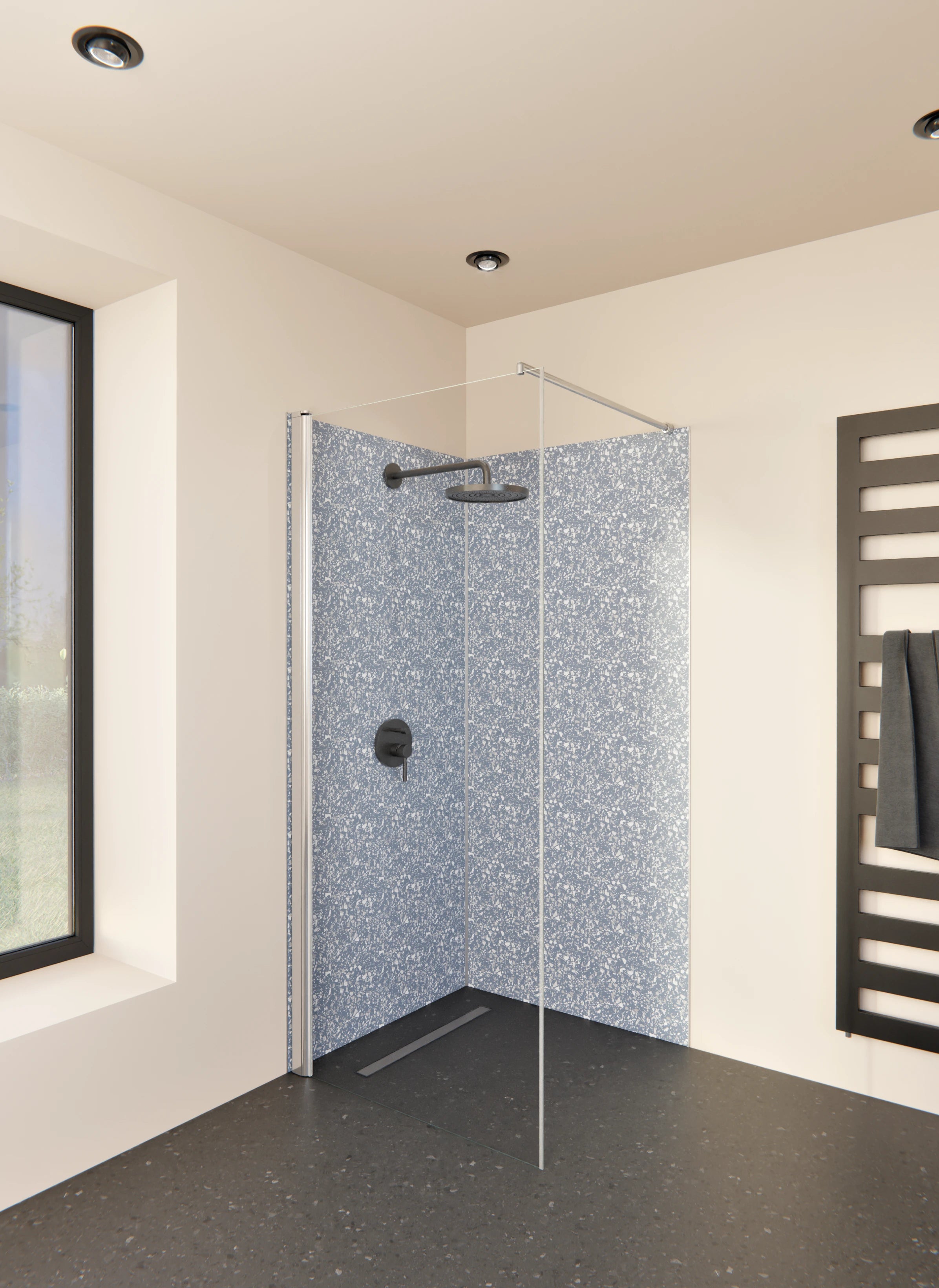 Duschrückwand - Pietre - Terrazzo - Azzurro polvere