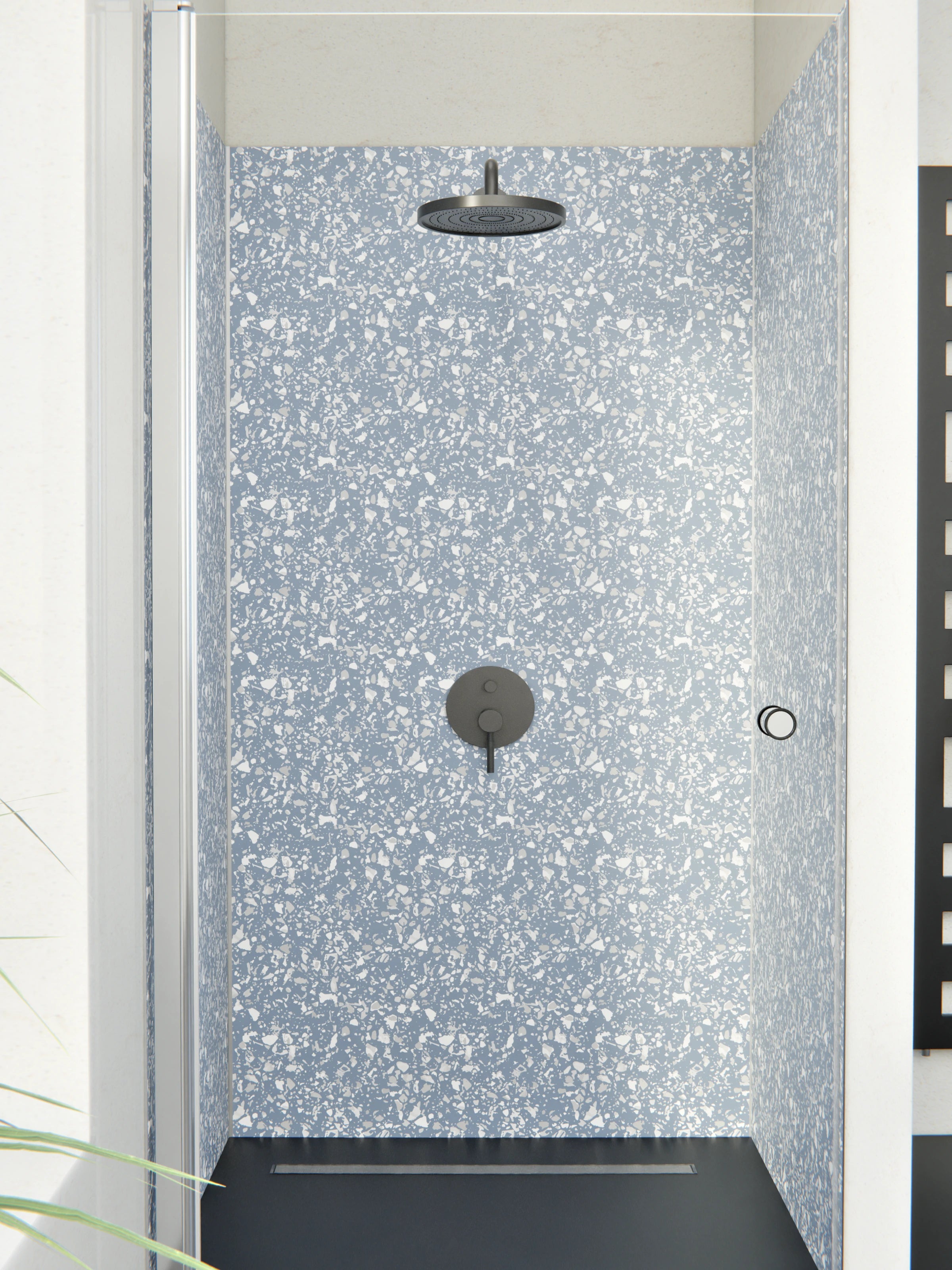 Duschrückwand - Pietre - Terrazzo - Azzurro polvere