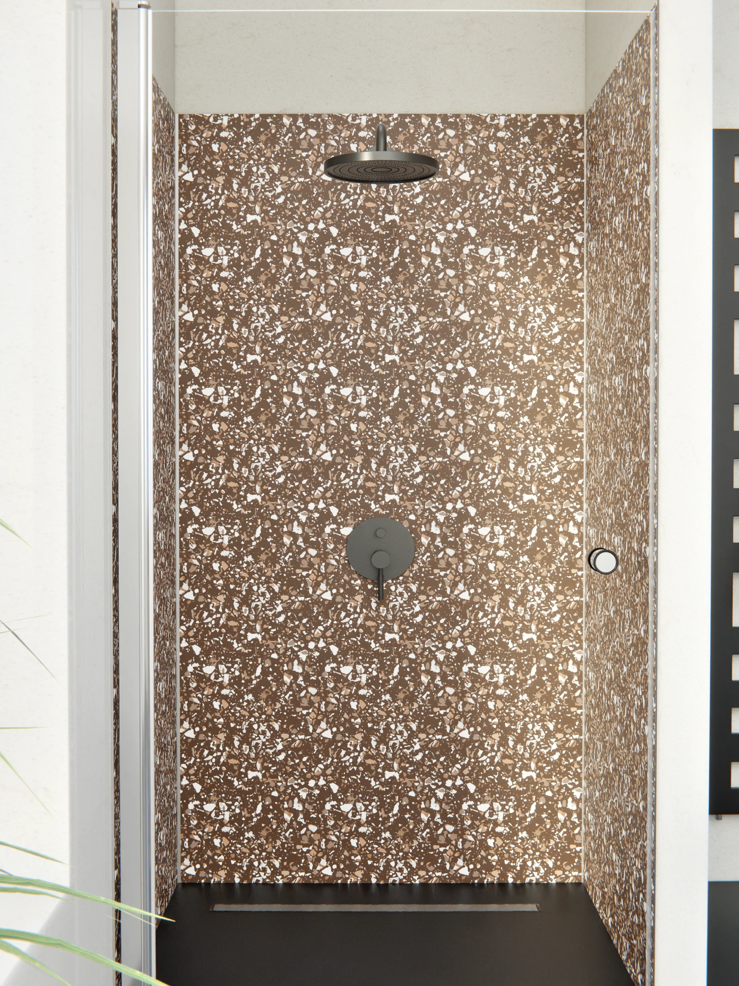 Duschrückwand - Pietre - Terrazzo - Caffè