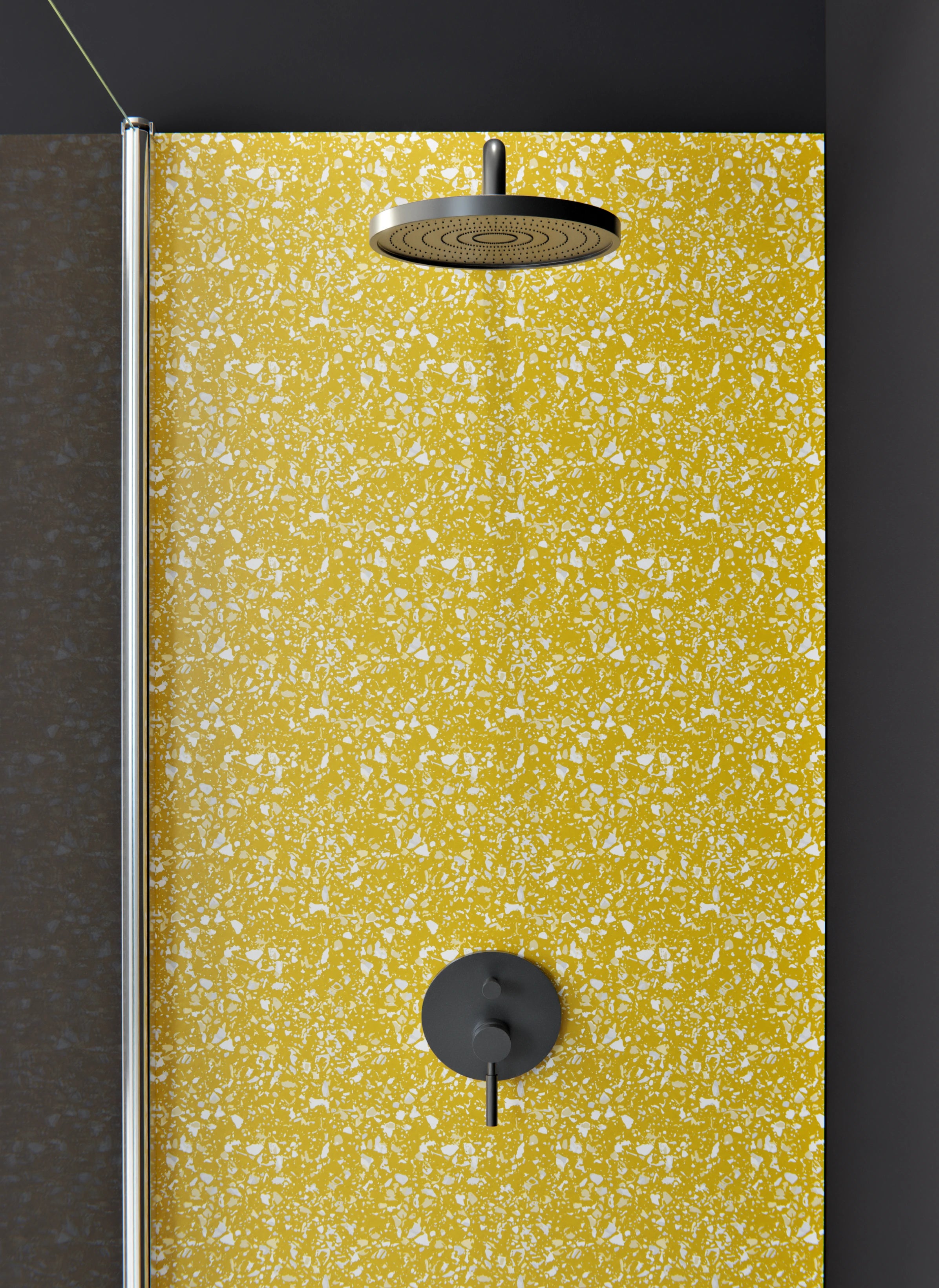 Duschrückwand - Pietre - Terrazzo - Senape