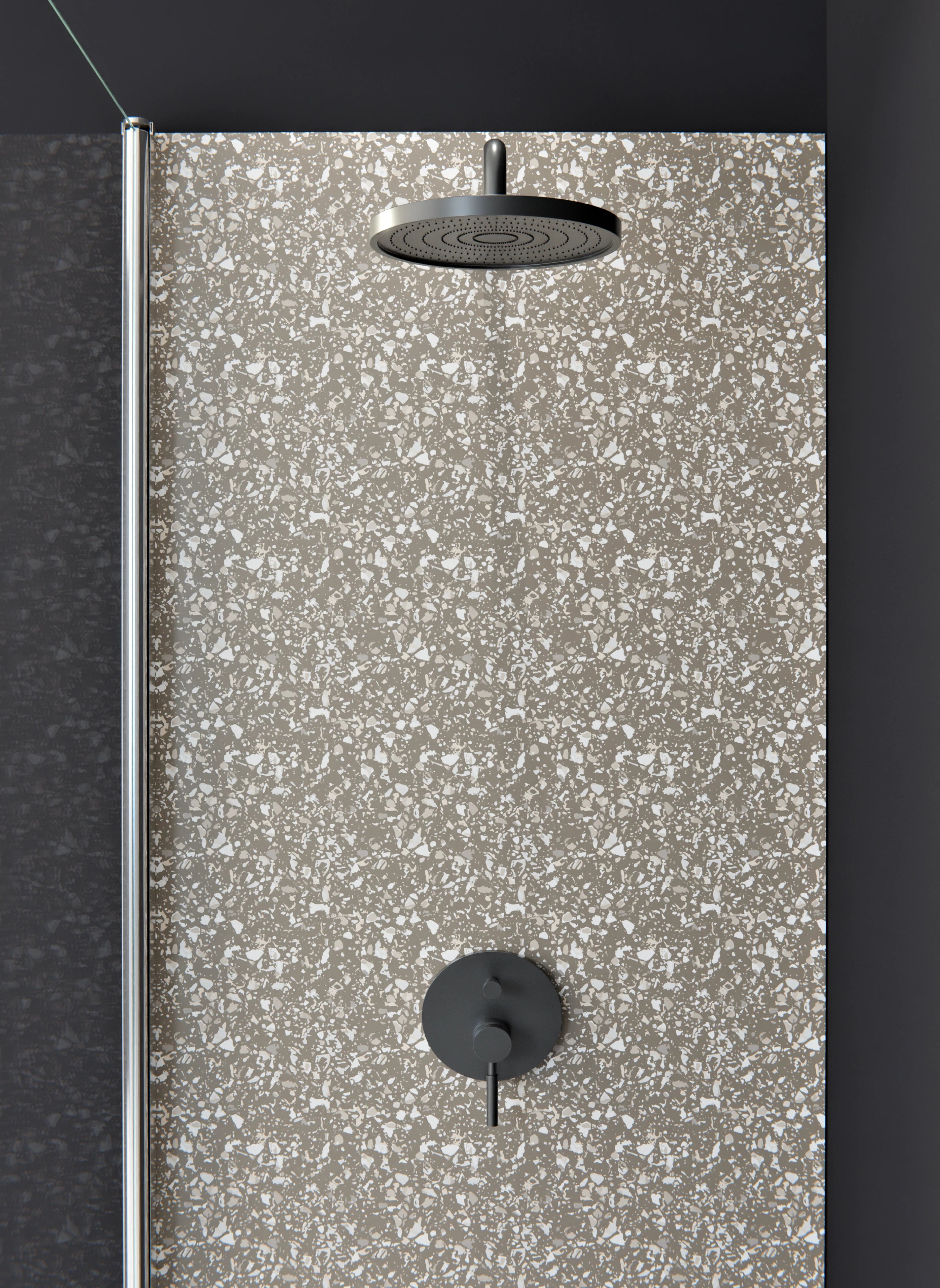 Duschrückwand - Pietre - Terrazzo - Tortora