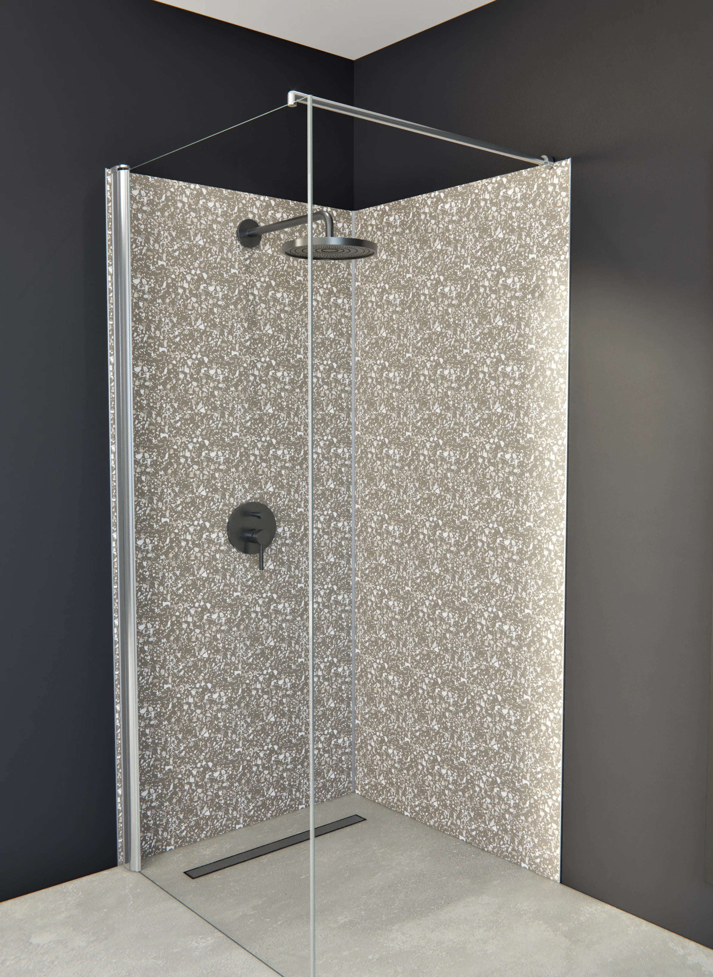 Duschrückwand - Pietre - Terrazzo - Tortora