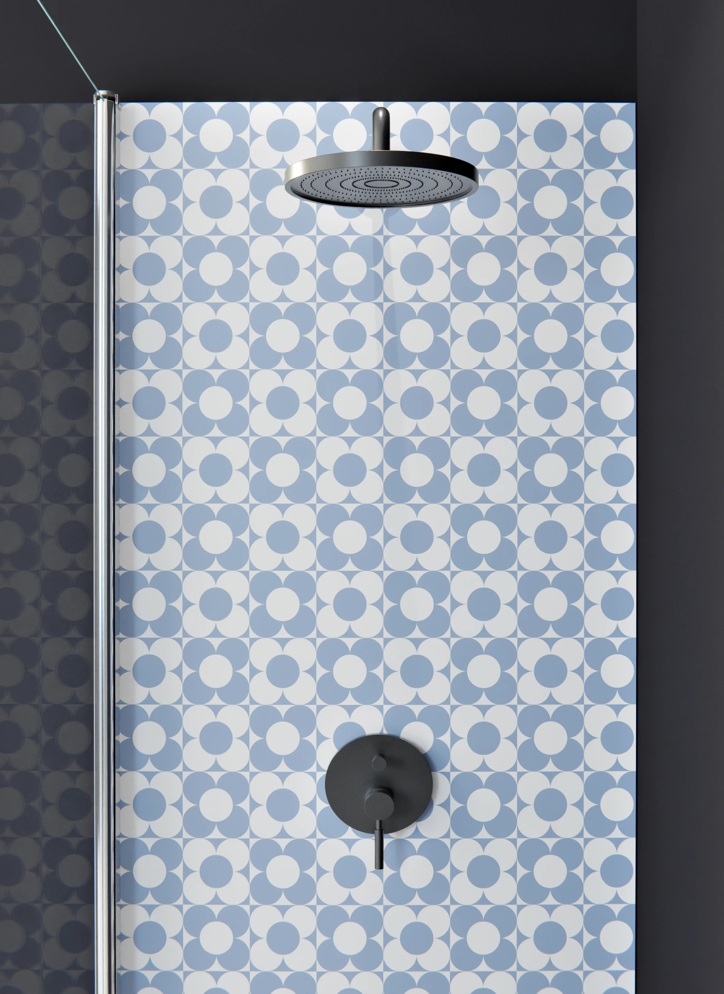 Duschrückwand - Retro - Primavera - Ceruleo