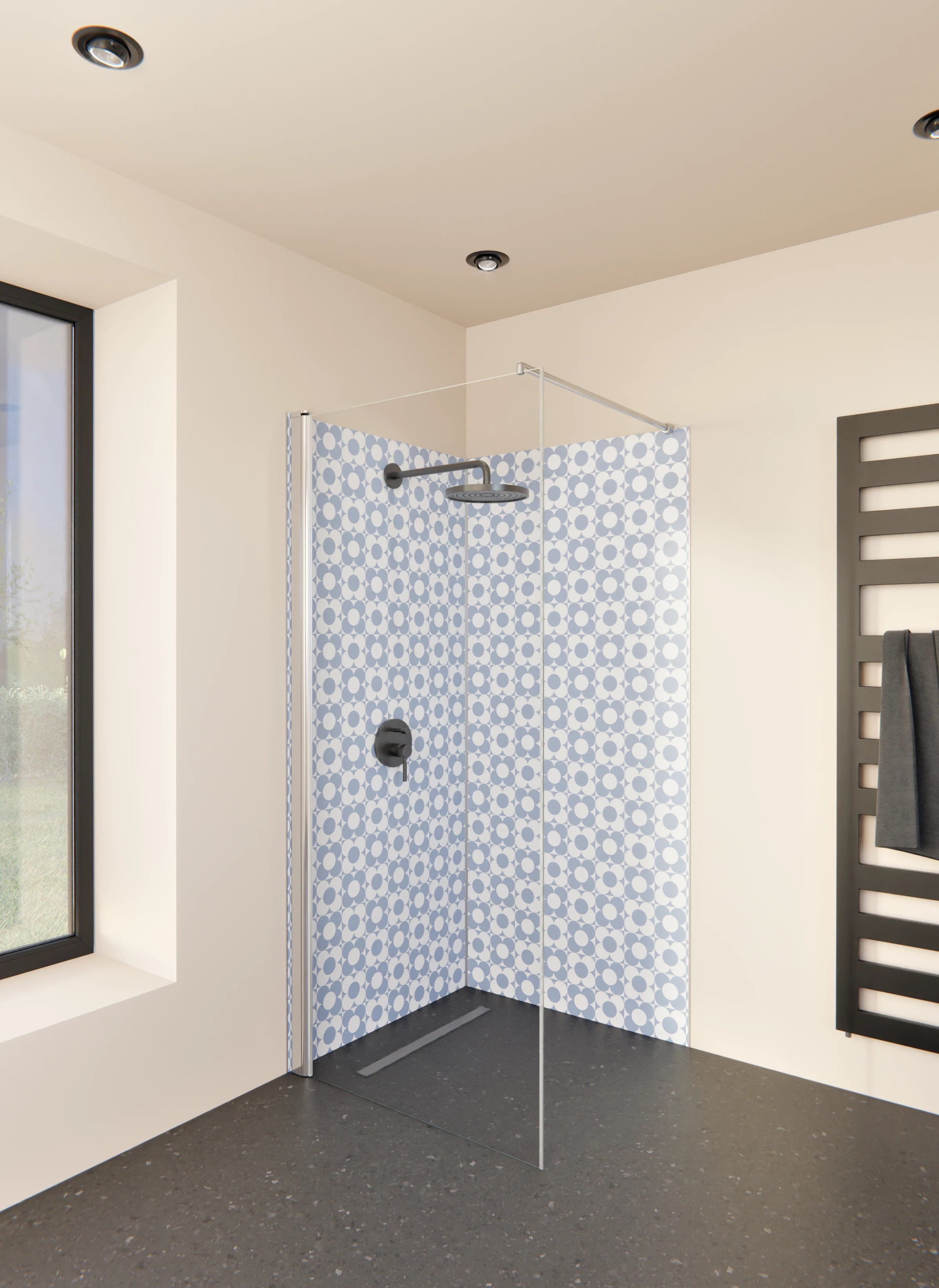 Duschrückwand - Retro - Primavera - Ceruleo