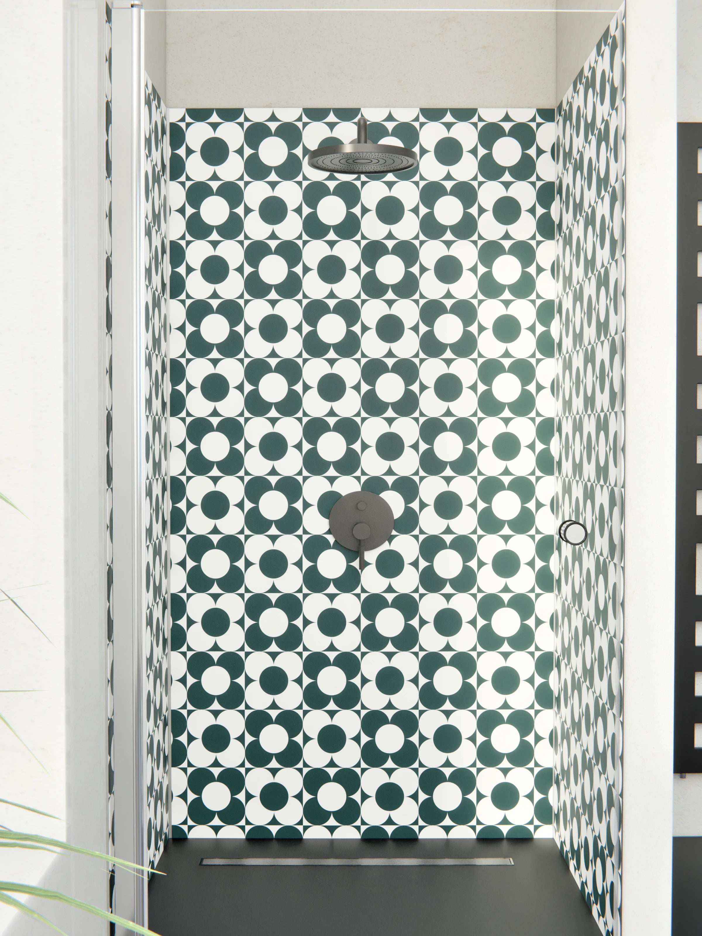 Duschrückwand - Retro - Primavera - Verde petrolio