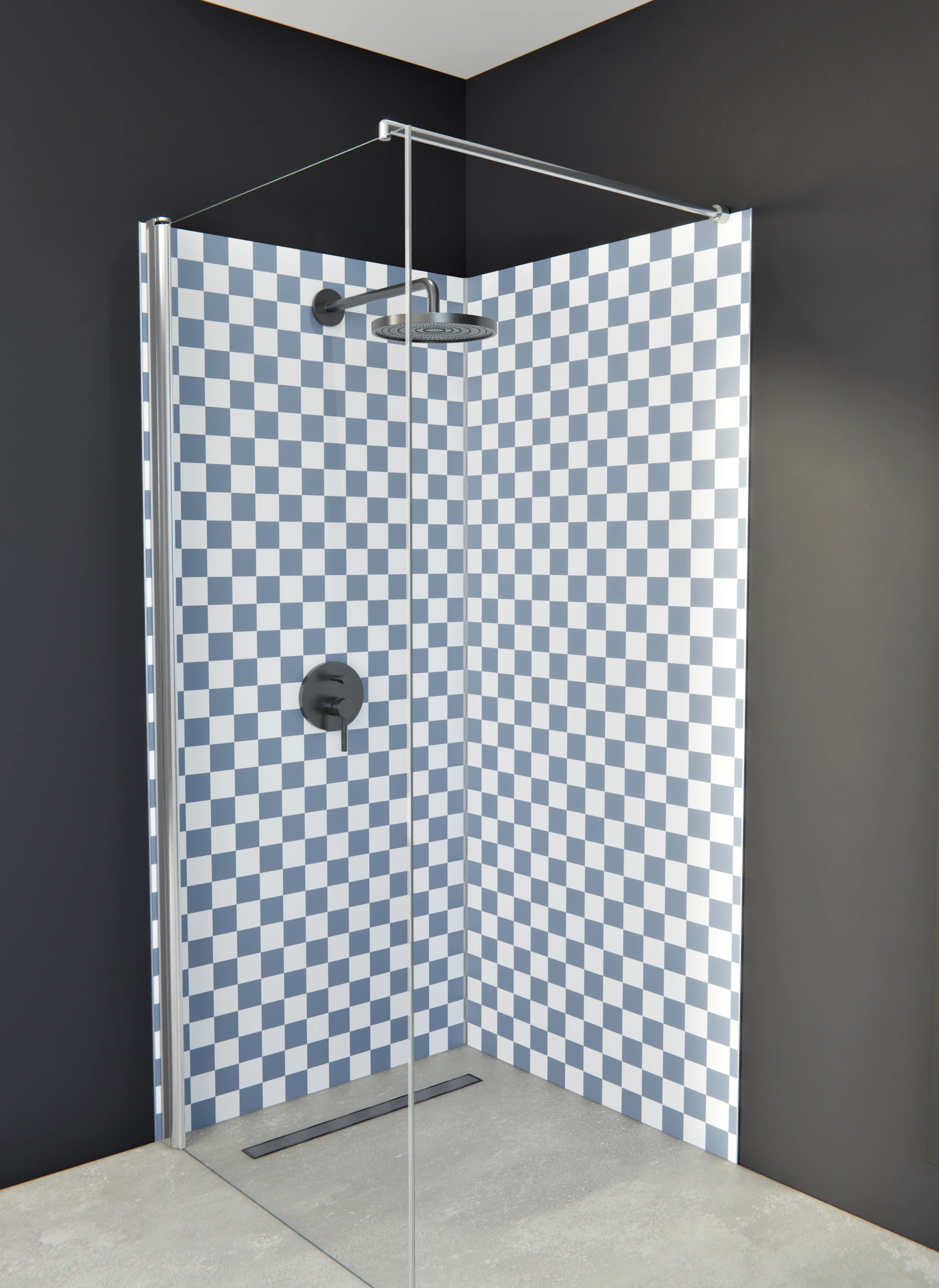 Duschrückwand - Retro - Scacco - Azzurro polvere - Scacco