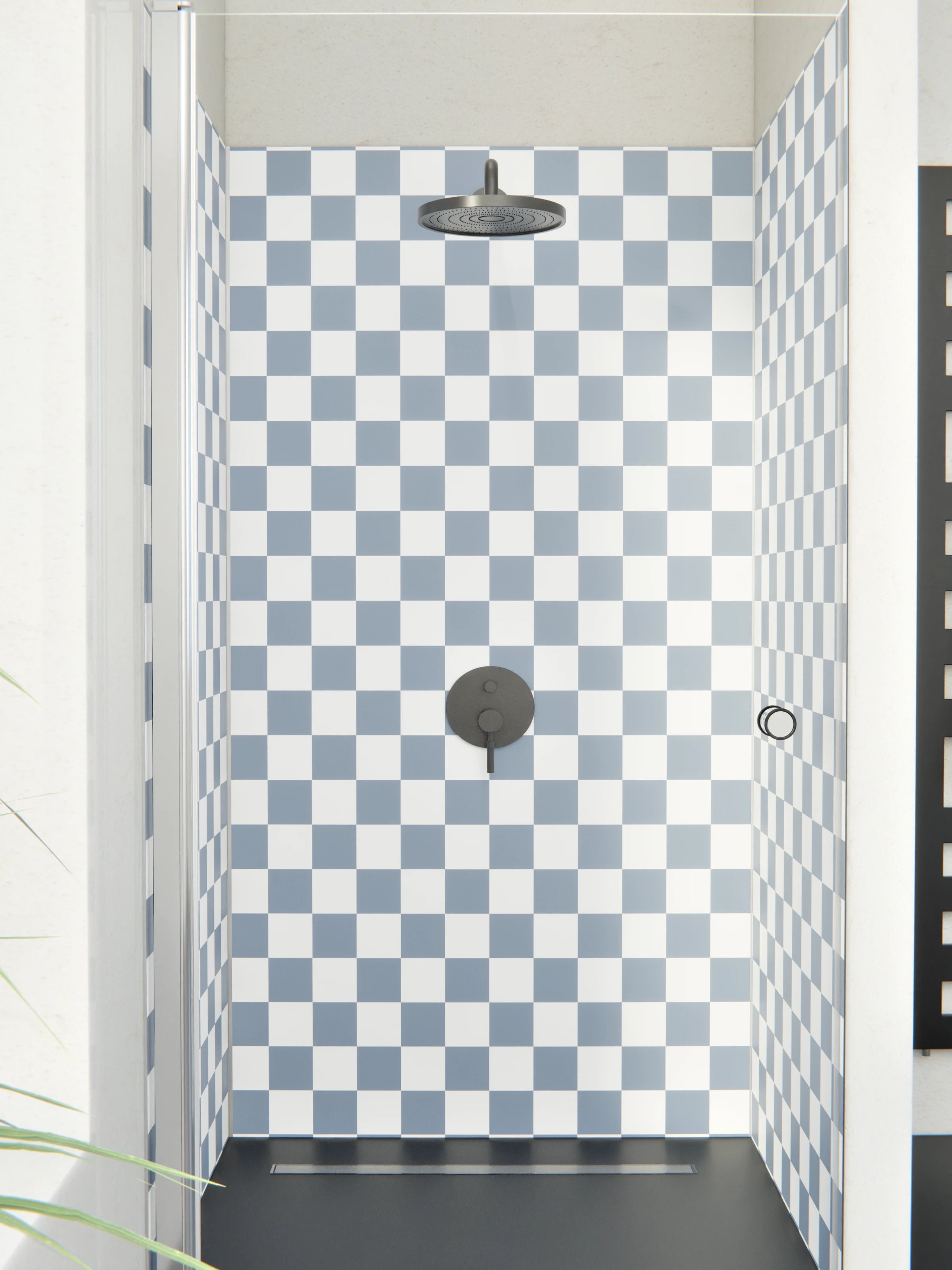 Duschrückwand - Retro - Scacco - Azzurro polvere - Scacco