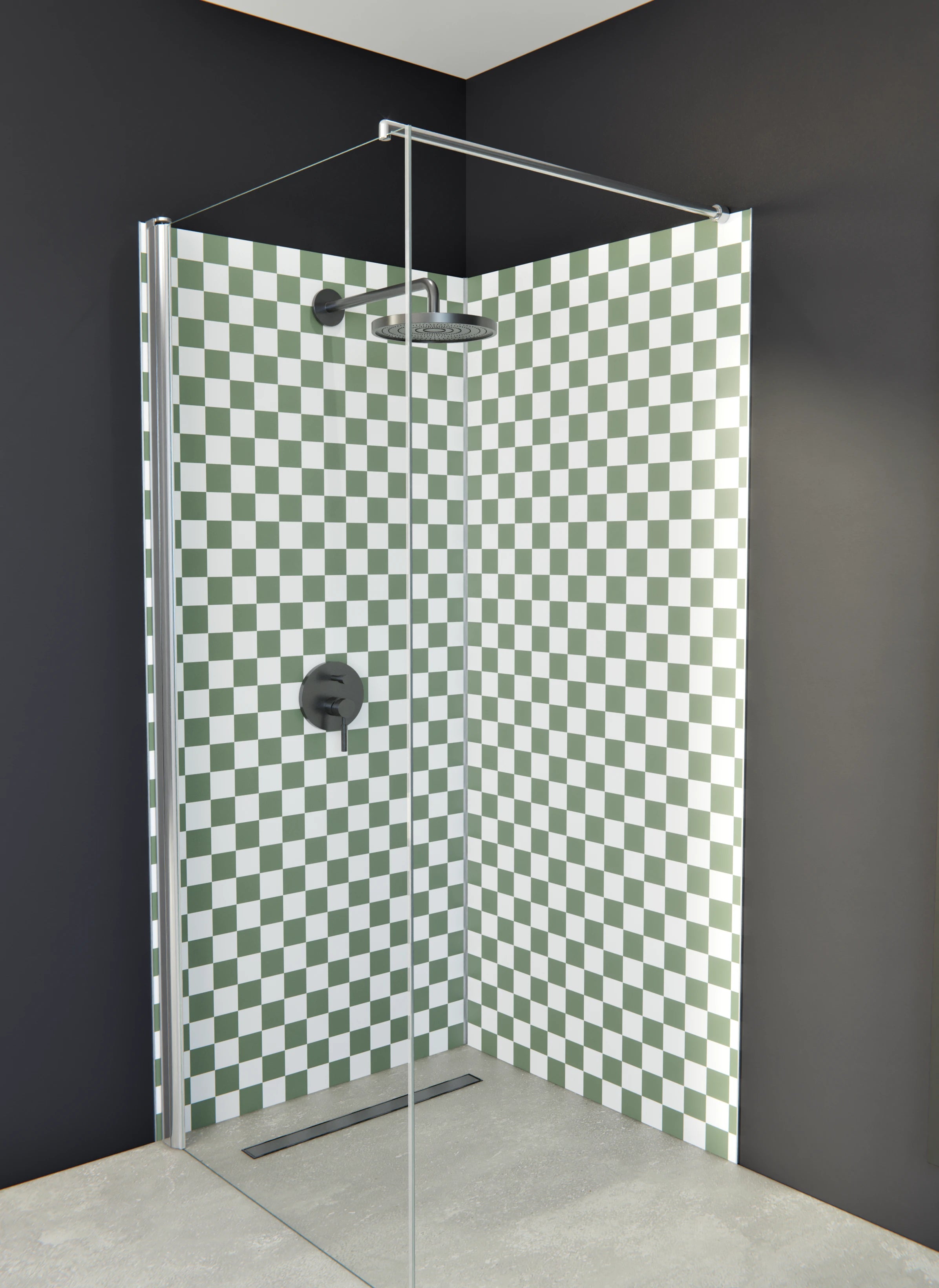 Duschrückwand - Retro - Scacco - Oliva - Scacco