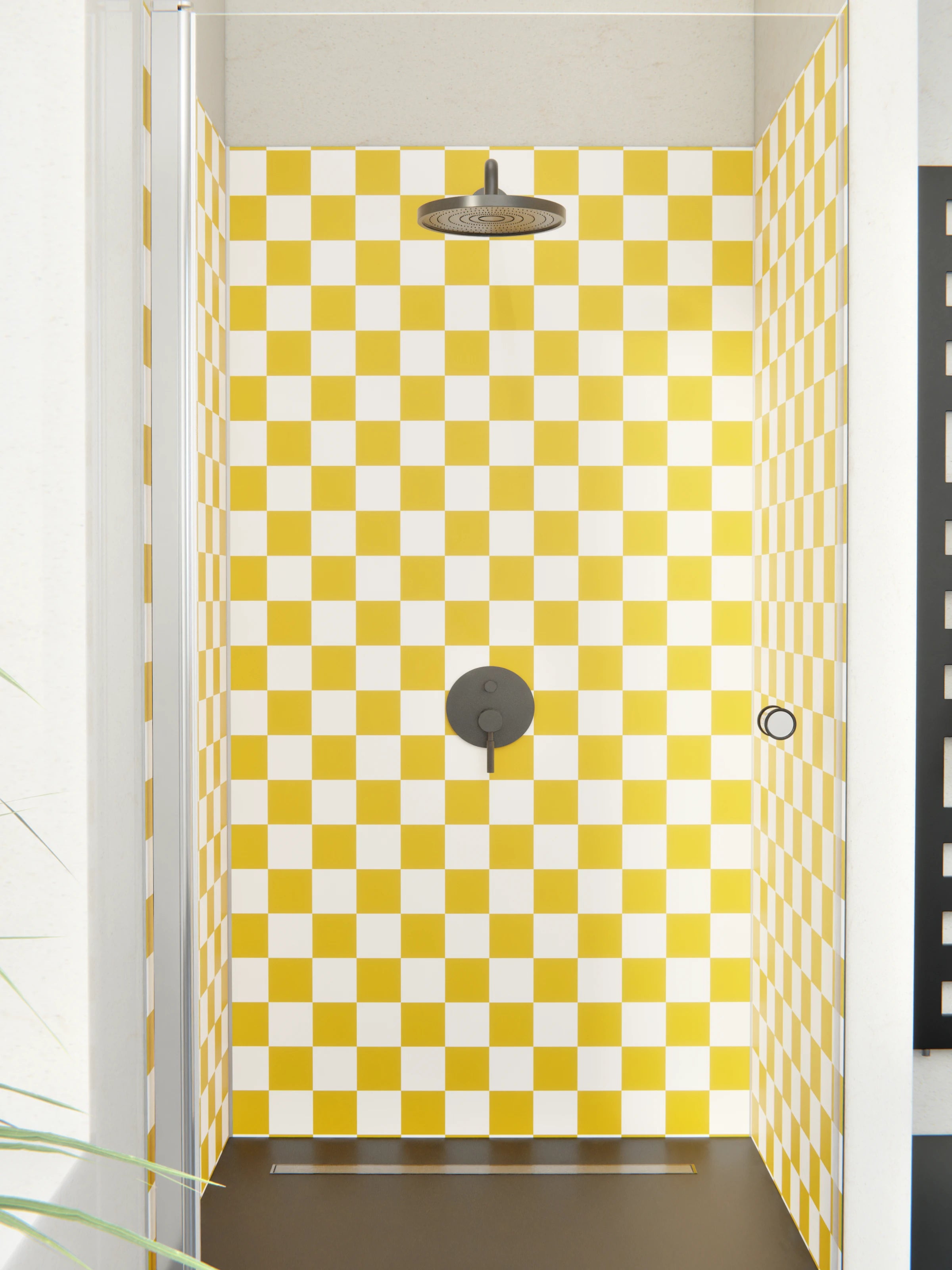 Duschrückwand - Retro - Scacco - Senape - Scacco
