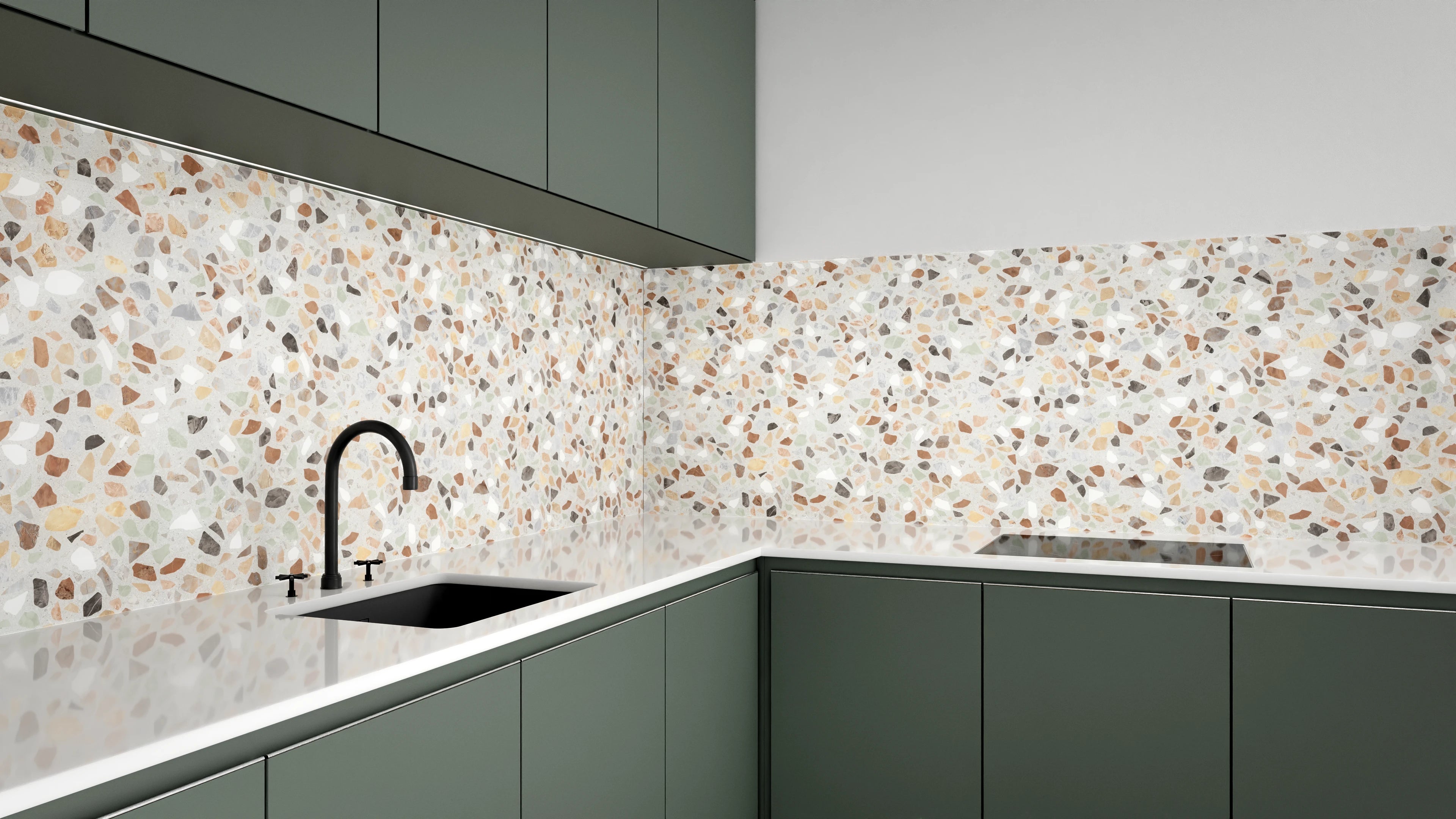 Küchenrückwand - Terrazzo-Muster in warmen Erdtönen