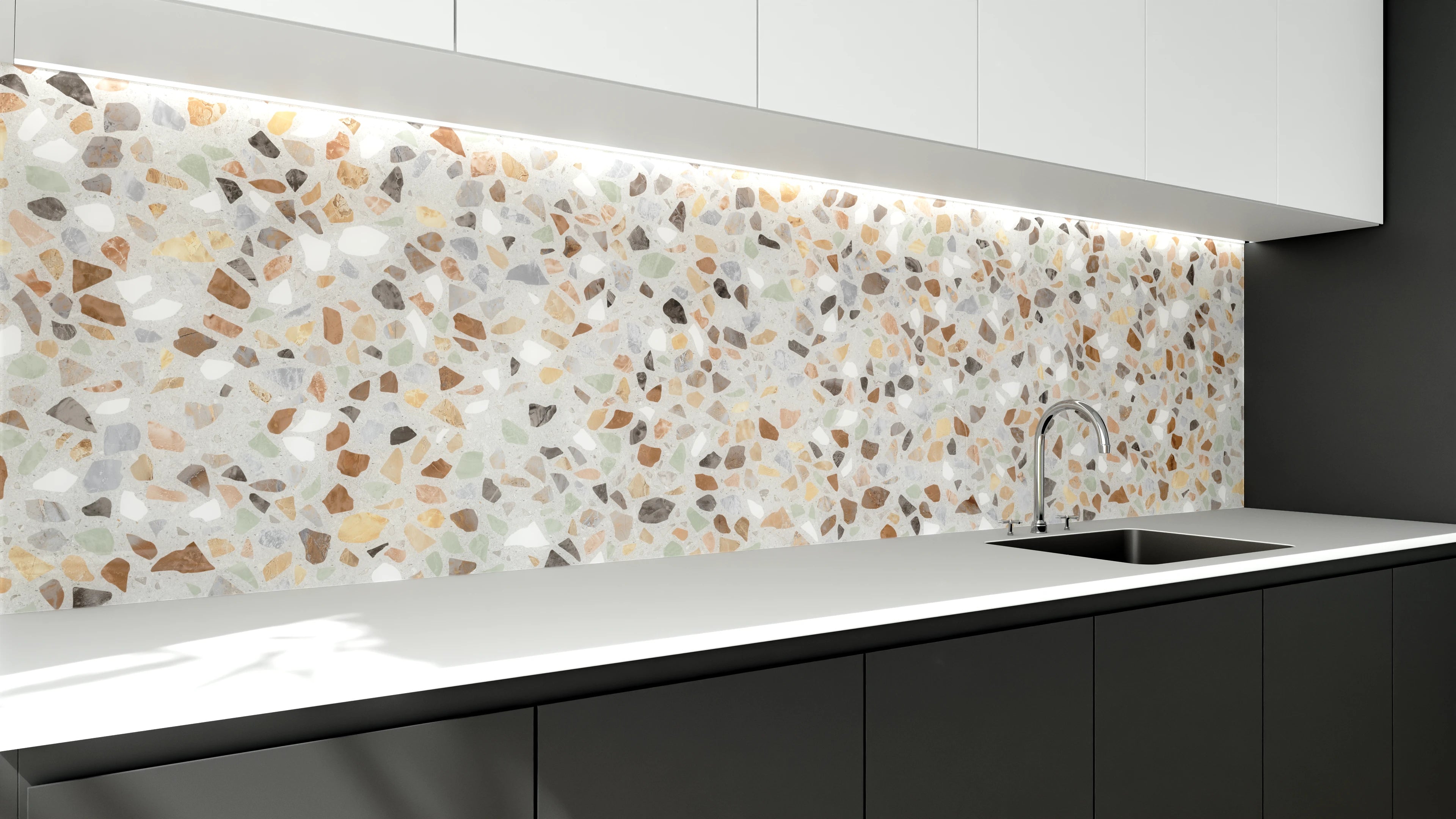 Küchenrückwand - Terrazzo-Muster in warmen Erdtönen