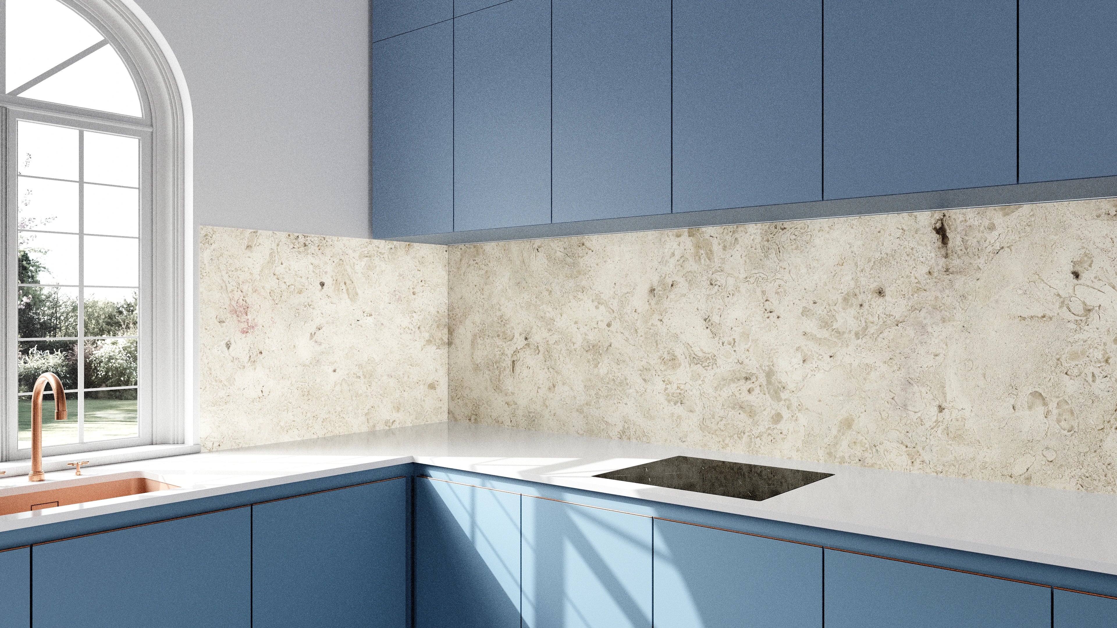 Küchenrückwand - Helle Naturstein Wandverkleidung