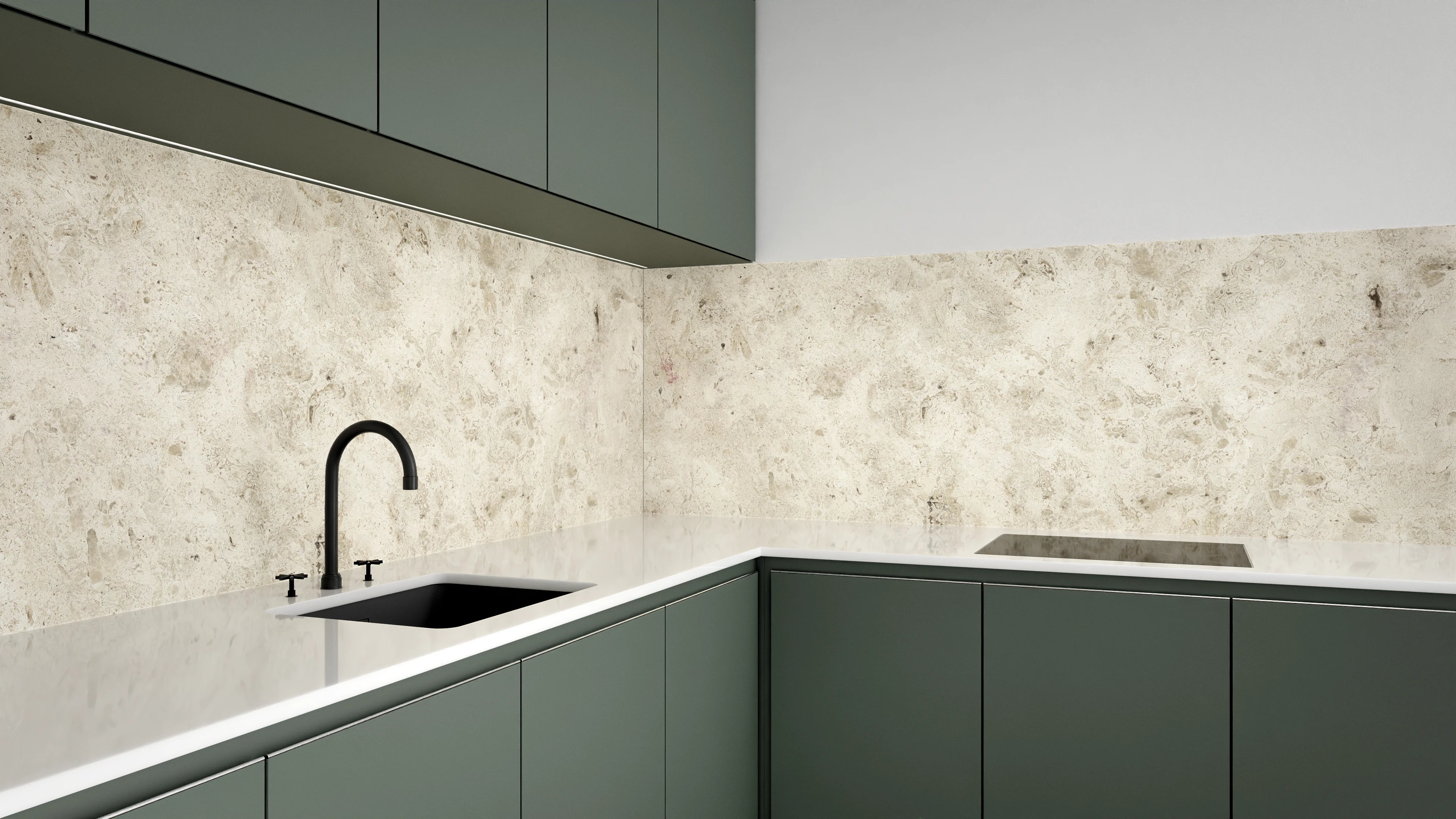 Küchenrückwand - Helle Naturstein Wandverkleidung