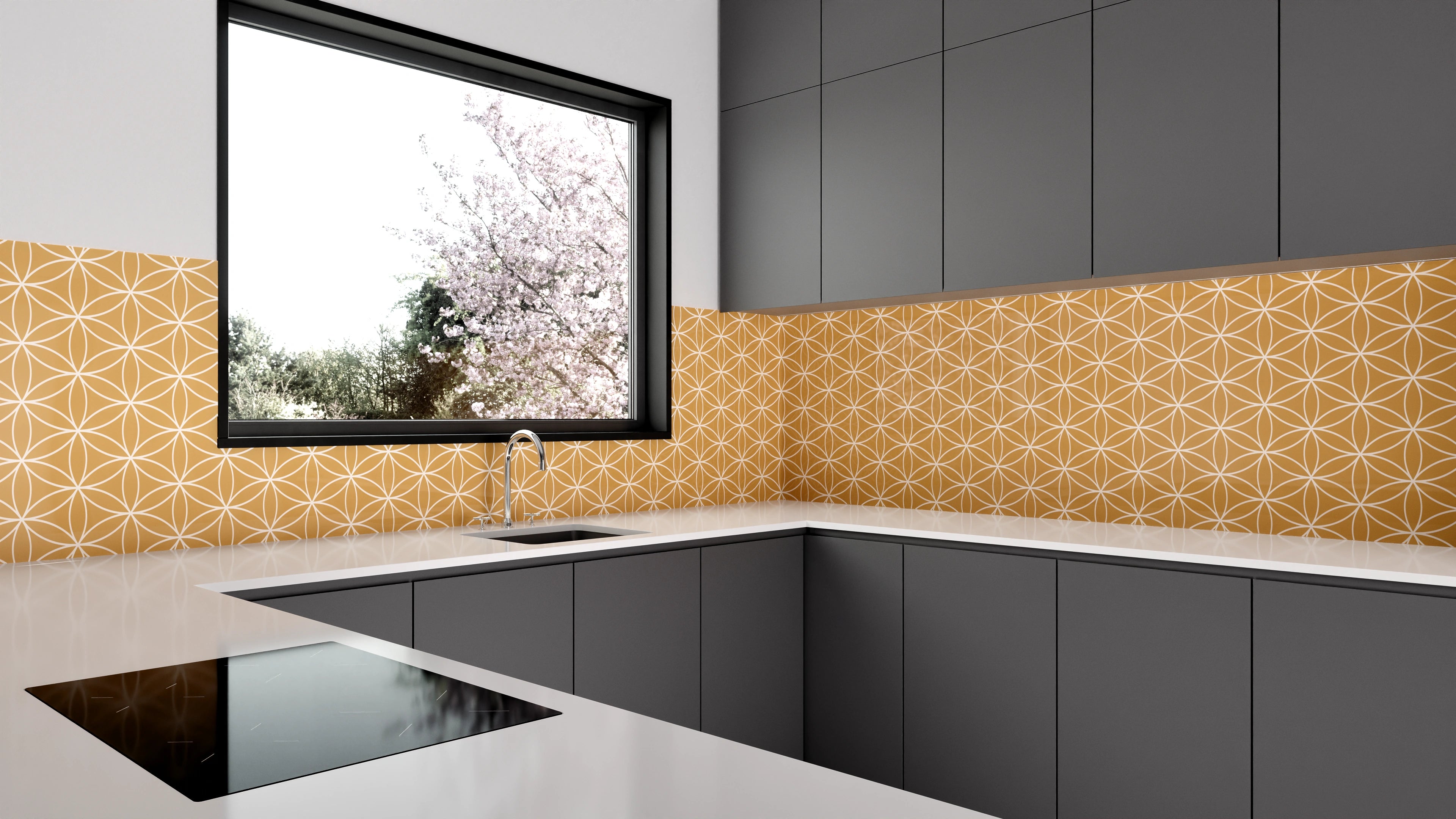 Küchenrückwand - Geometrica - Fiori - Ocra Slide 1