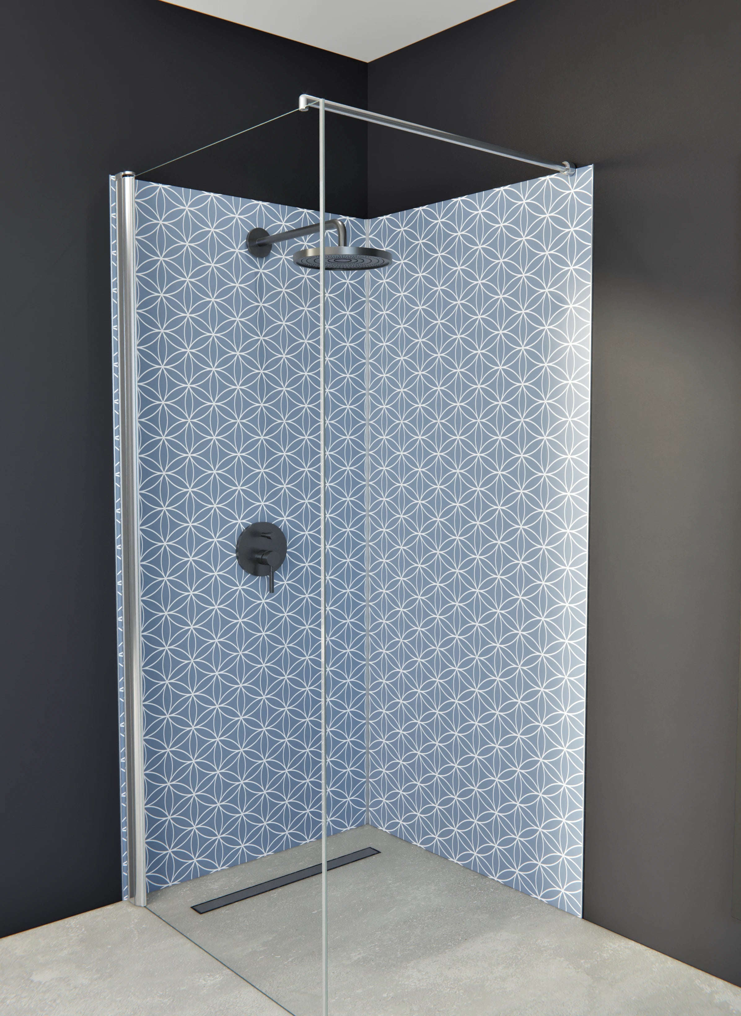 Duschrückwand - Geometrica - Fiori - Azzurro polvere