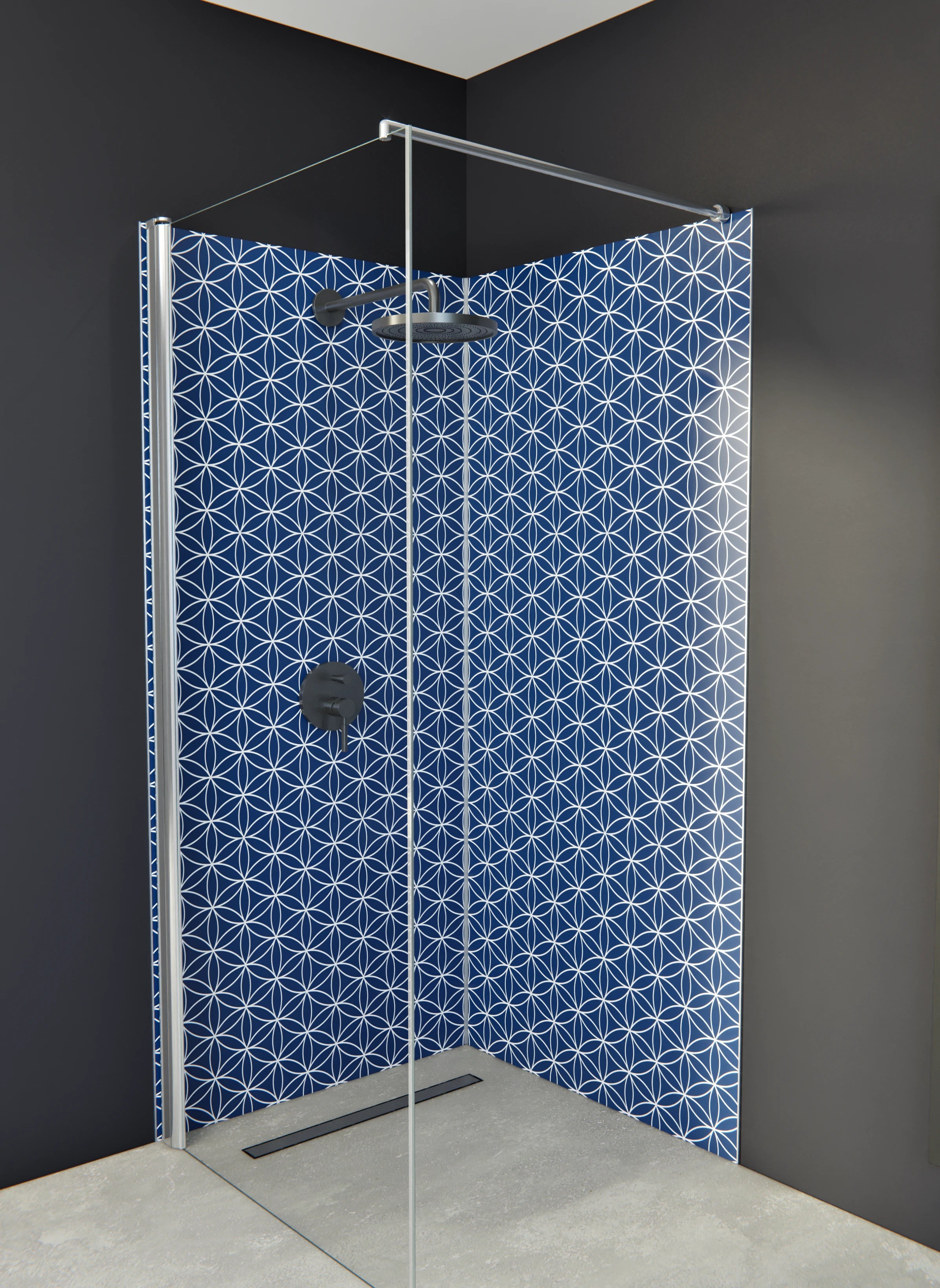 Duschrückwand - Geometrica - Fiori - Blu notte