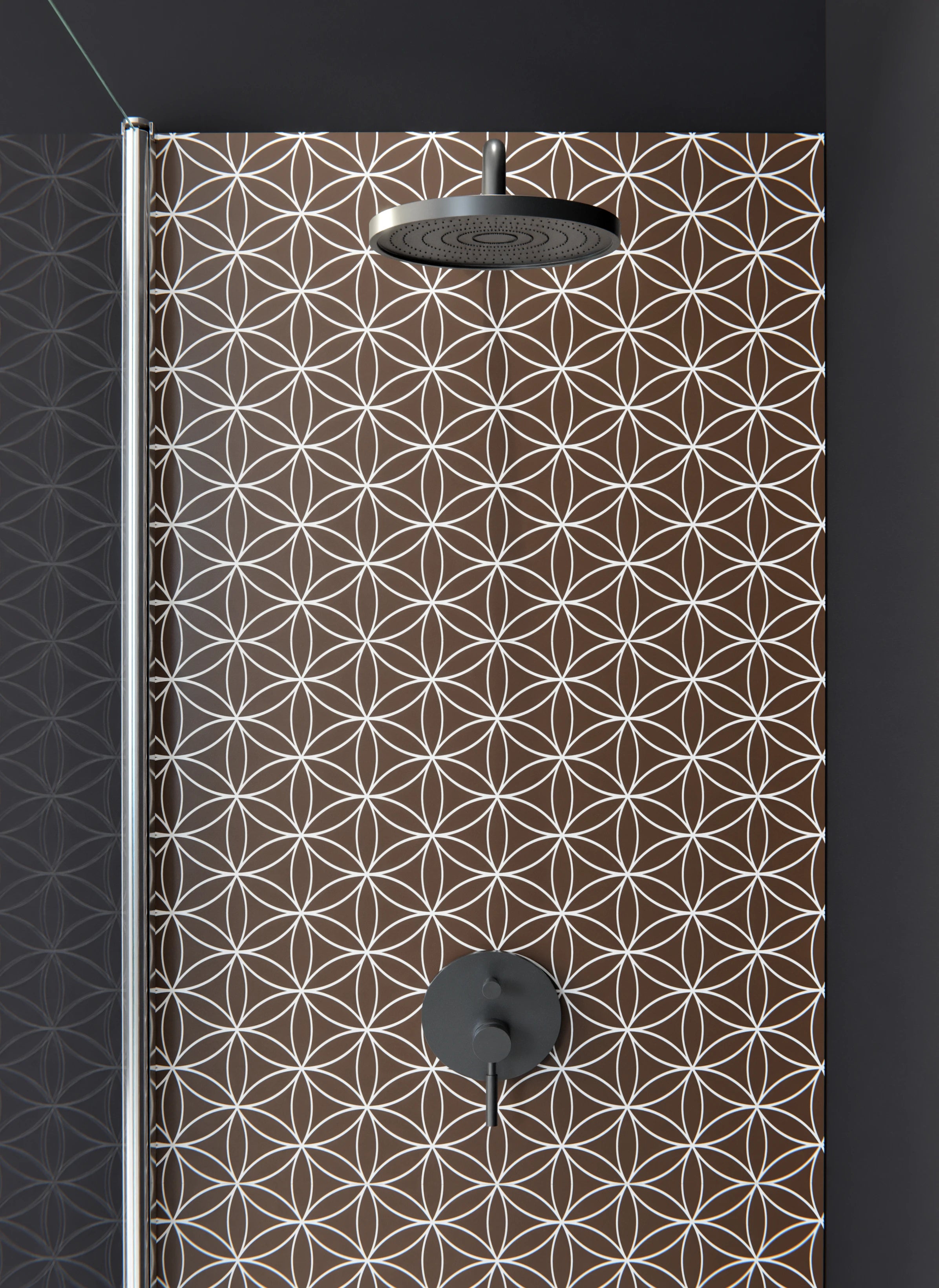 Duschrückwand - Geometrica - Fiori - Caffè