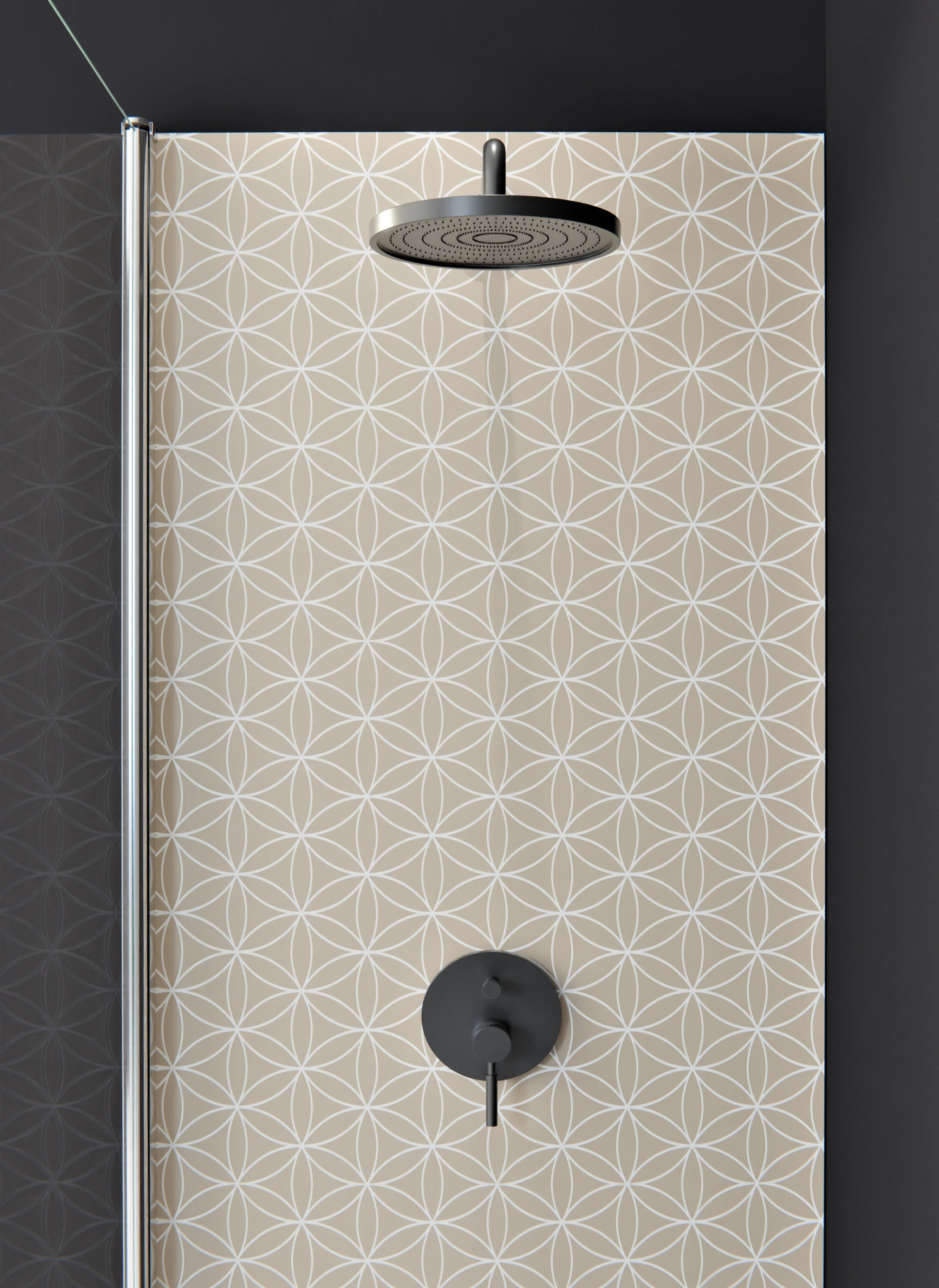 Duschrückwand - Geometrica - Fiori - Cappuccino