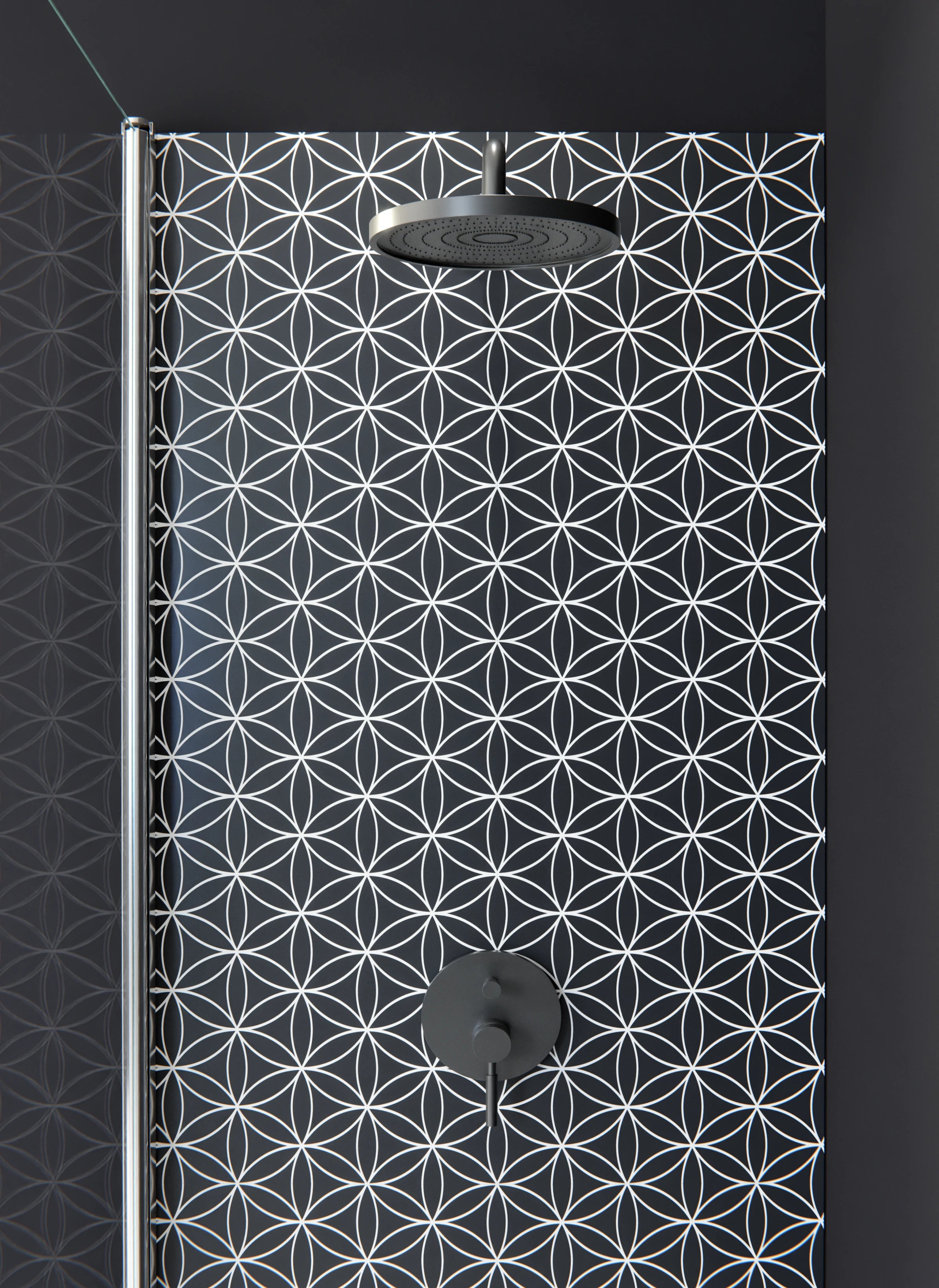 Duschrückwand - Geometrica - Fiori - Carbone