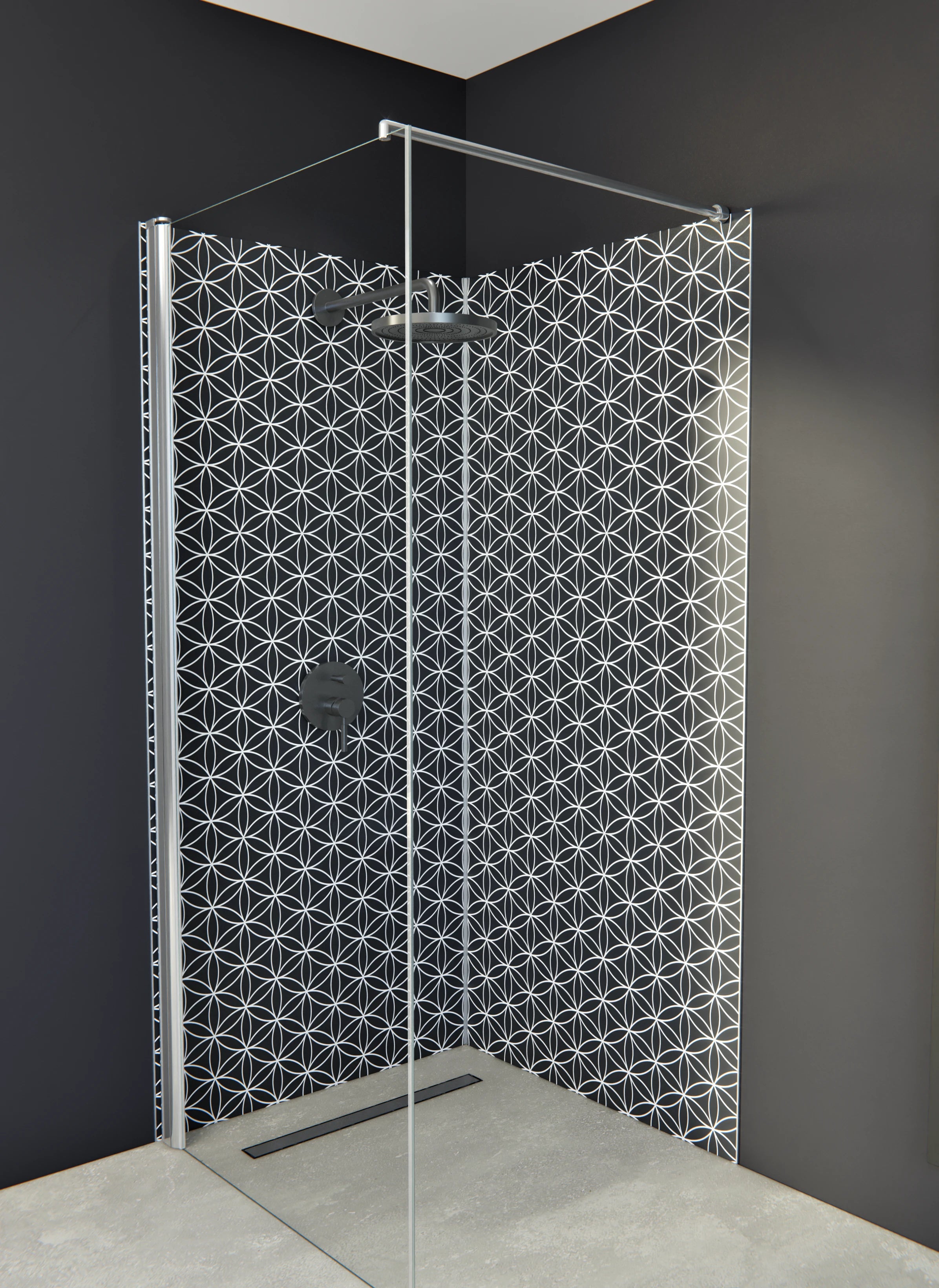 Duschrückwand - Geometrica - Fiori - Carbone
