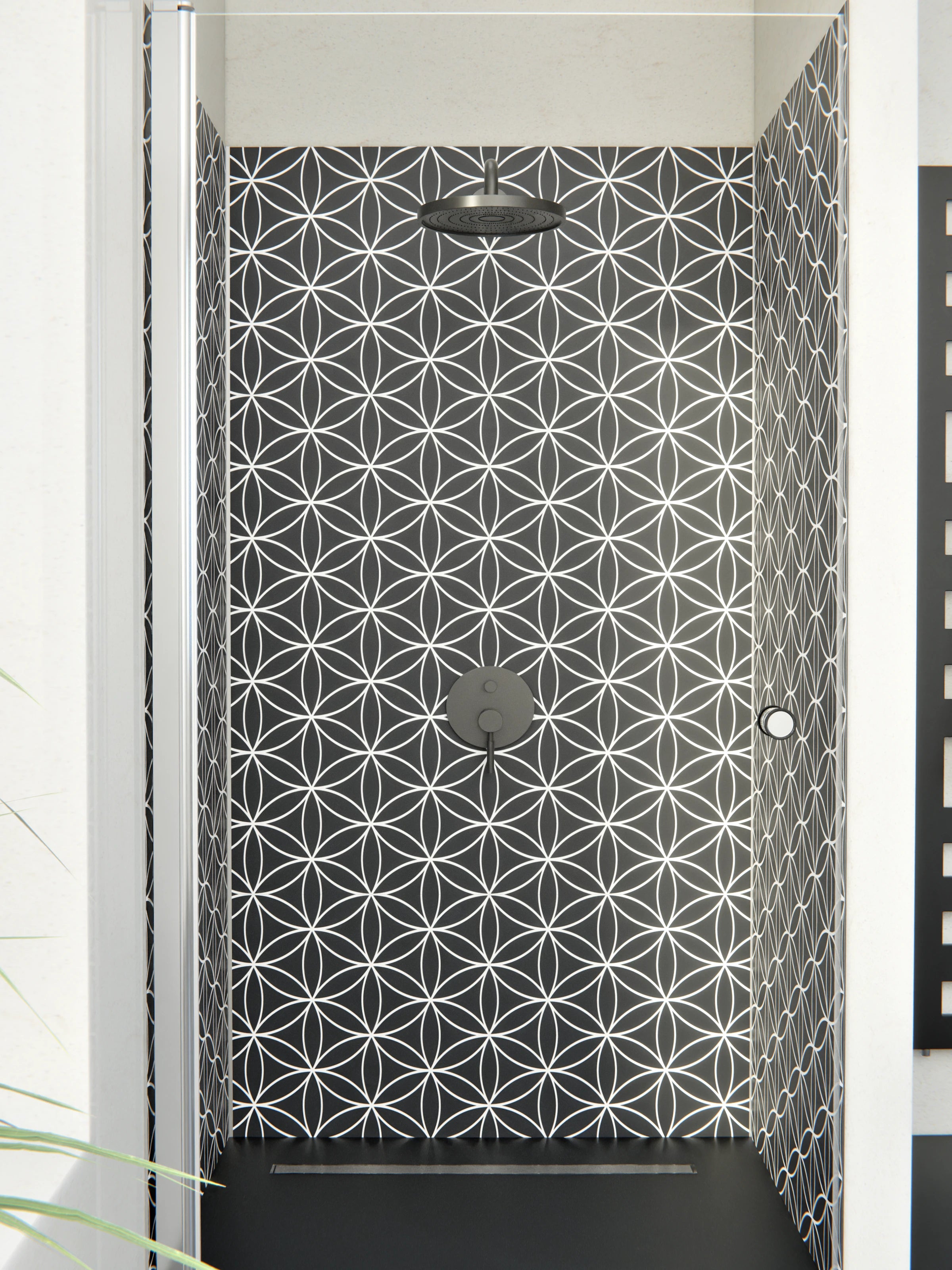 Duschrückwand - Geometrica - Fiori - Carbone