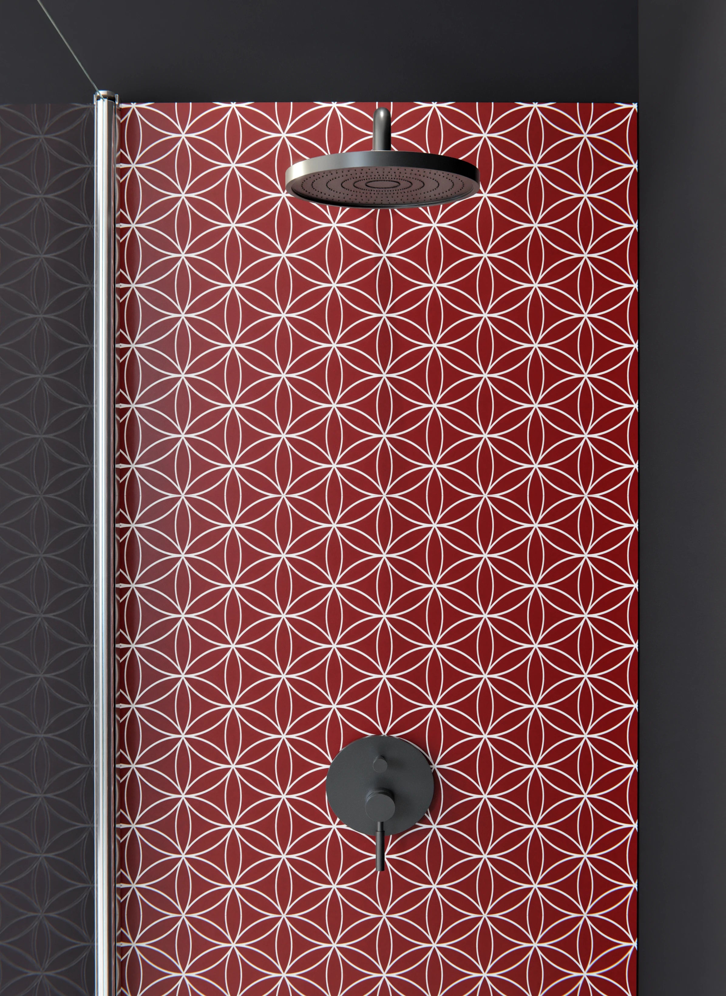 Duschrückwand - Geometrica - Fiori - Granata