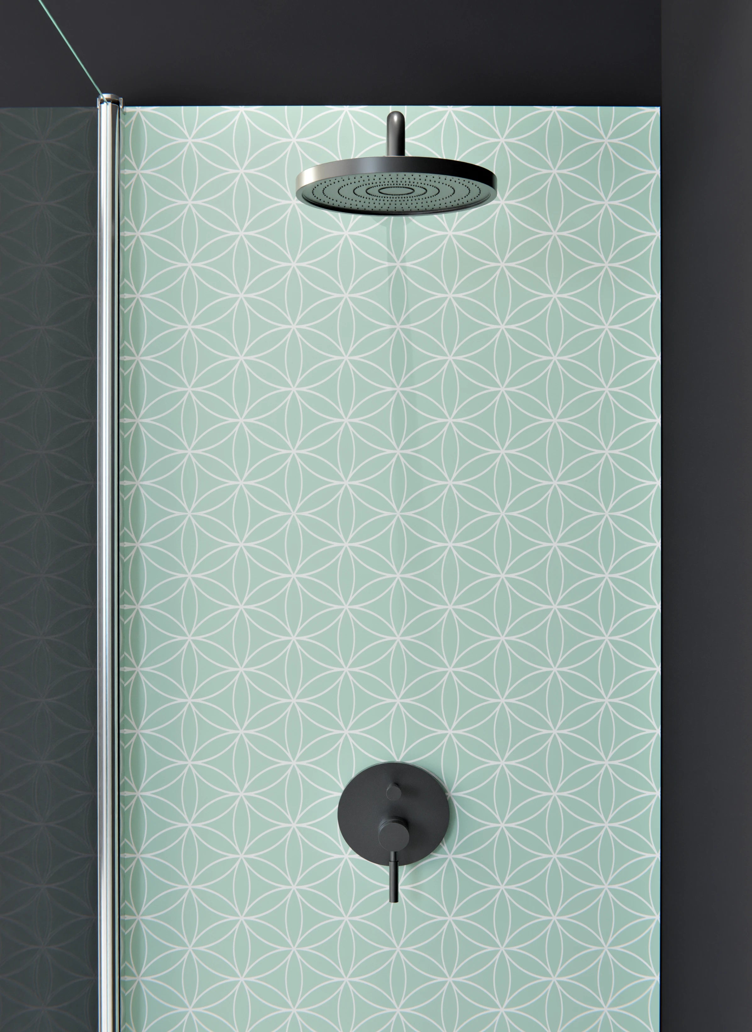 Duschrückwand - Geometrica - Fiori - Menta