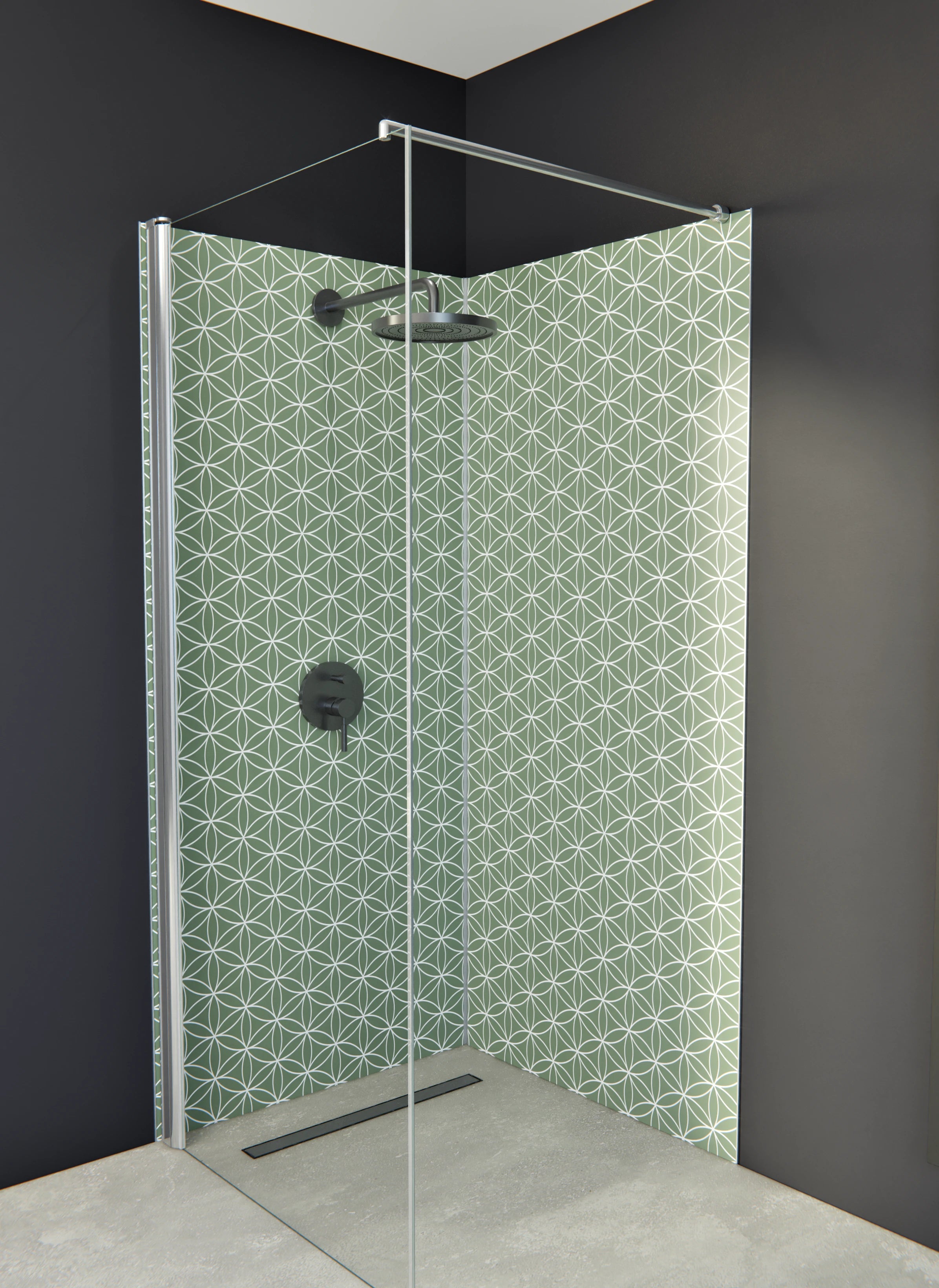 Duschrückwand - Geometrica - Fiori - Oliva