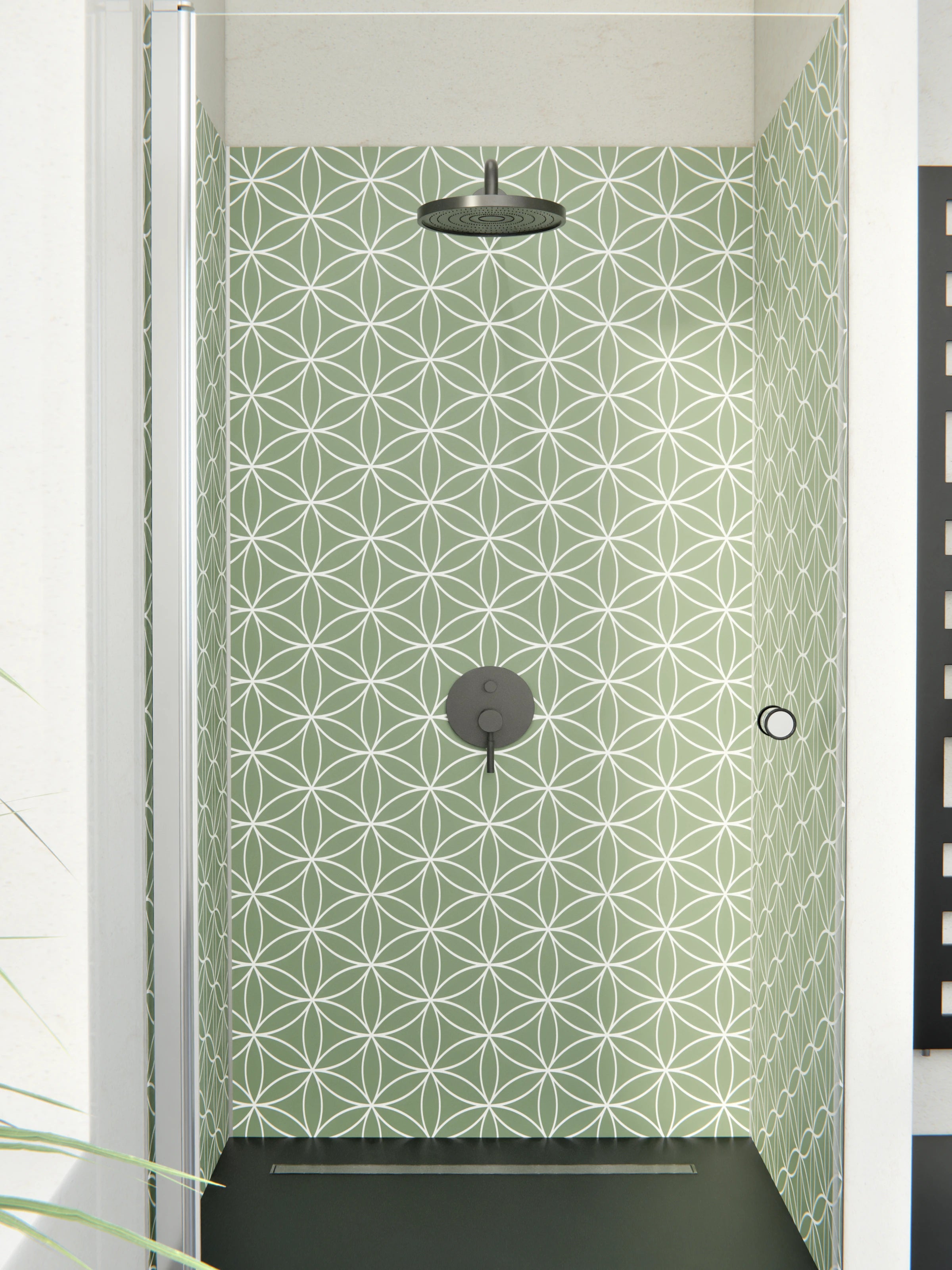 Duschrückwand - Geometrica - Fiori - Oliva
