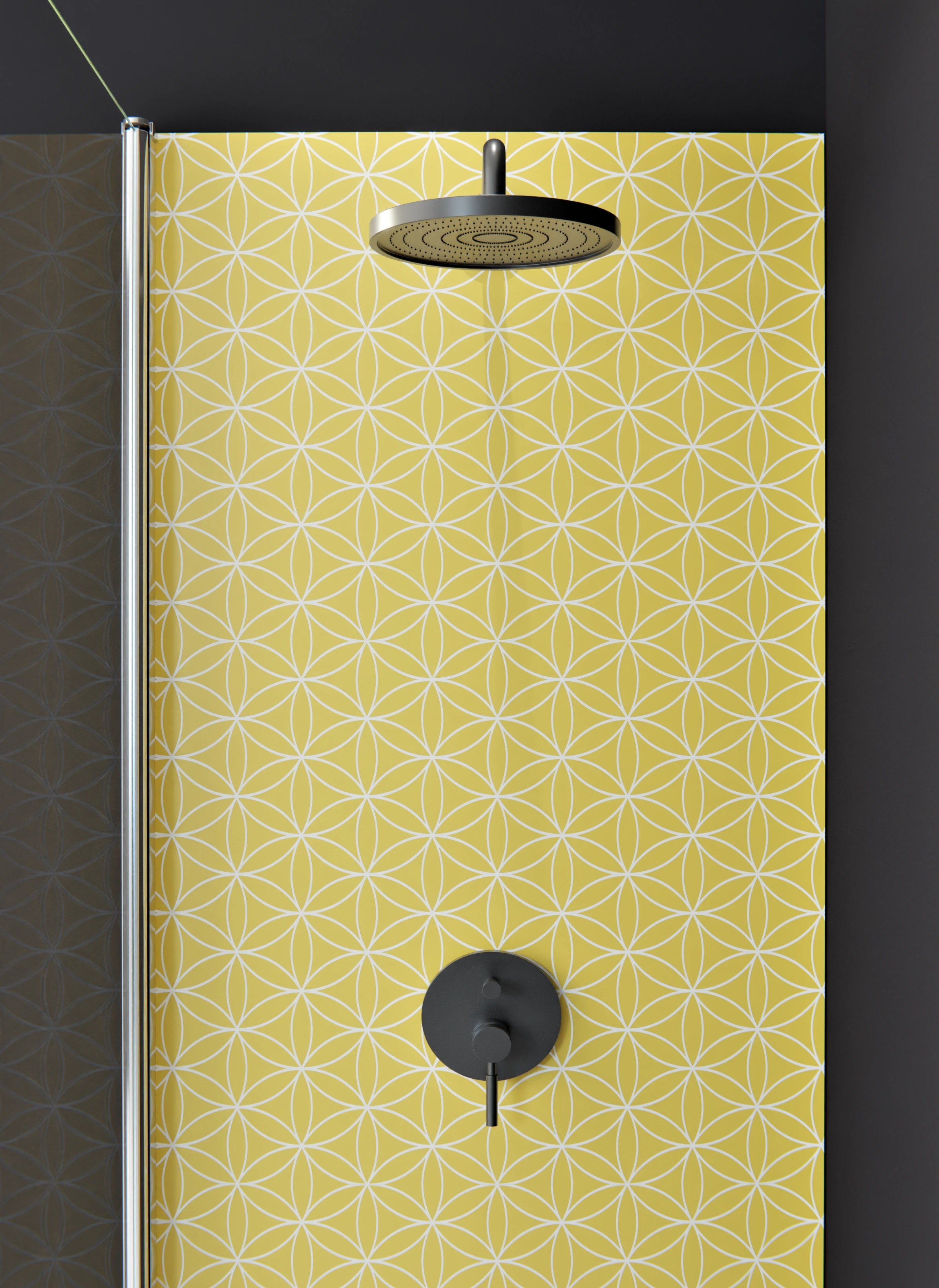 Duschrückwand - Geometrica - Fiori - Oro