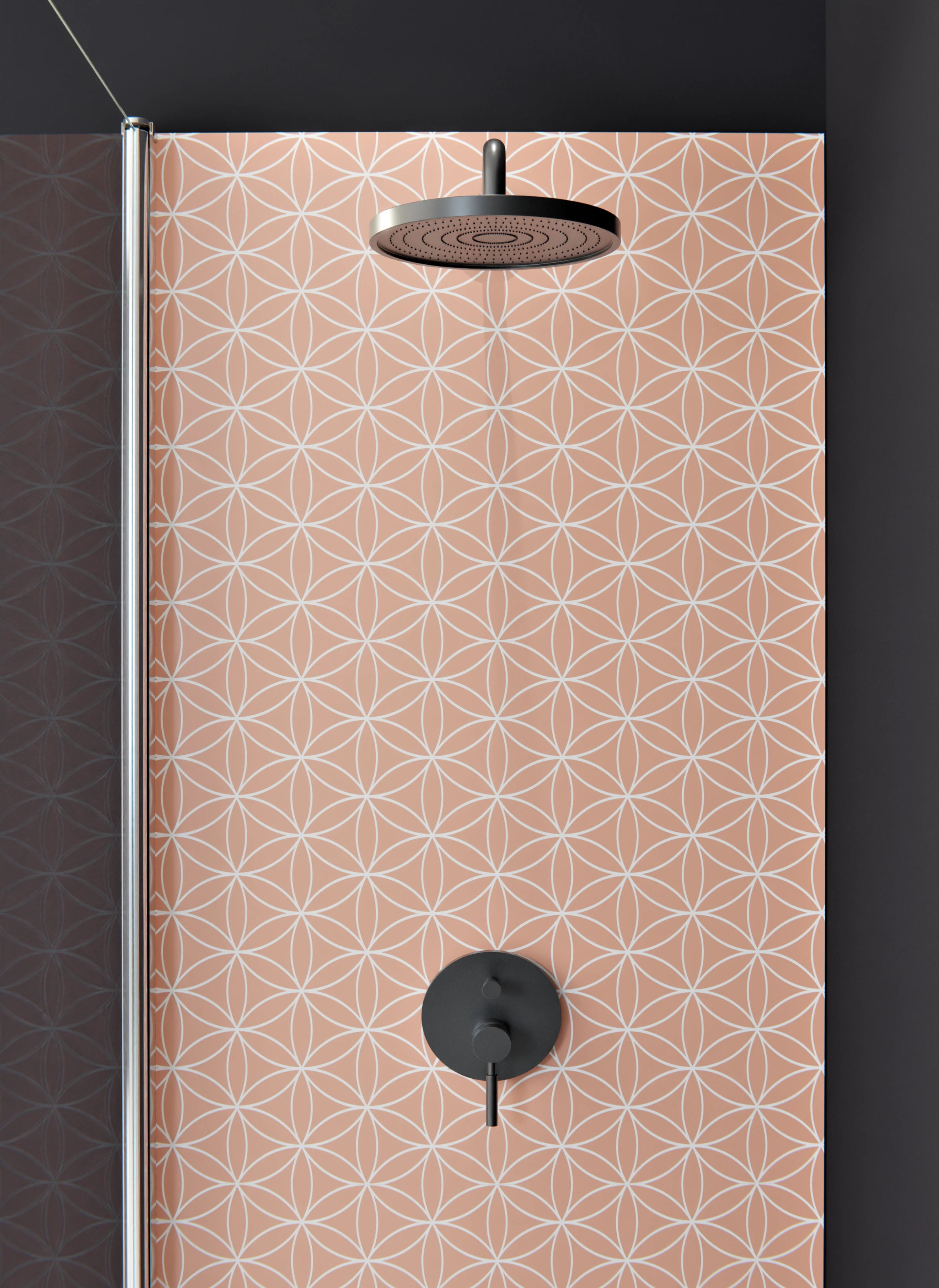 Duschrückwand - Geometrica - Fiori - Salmone