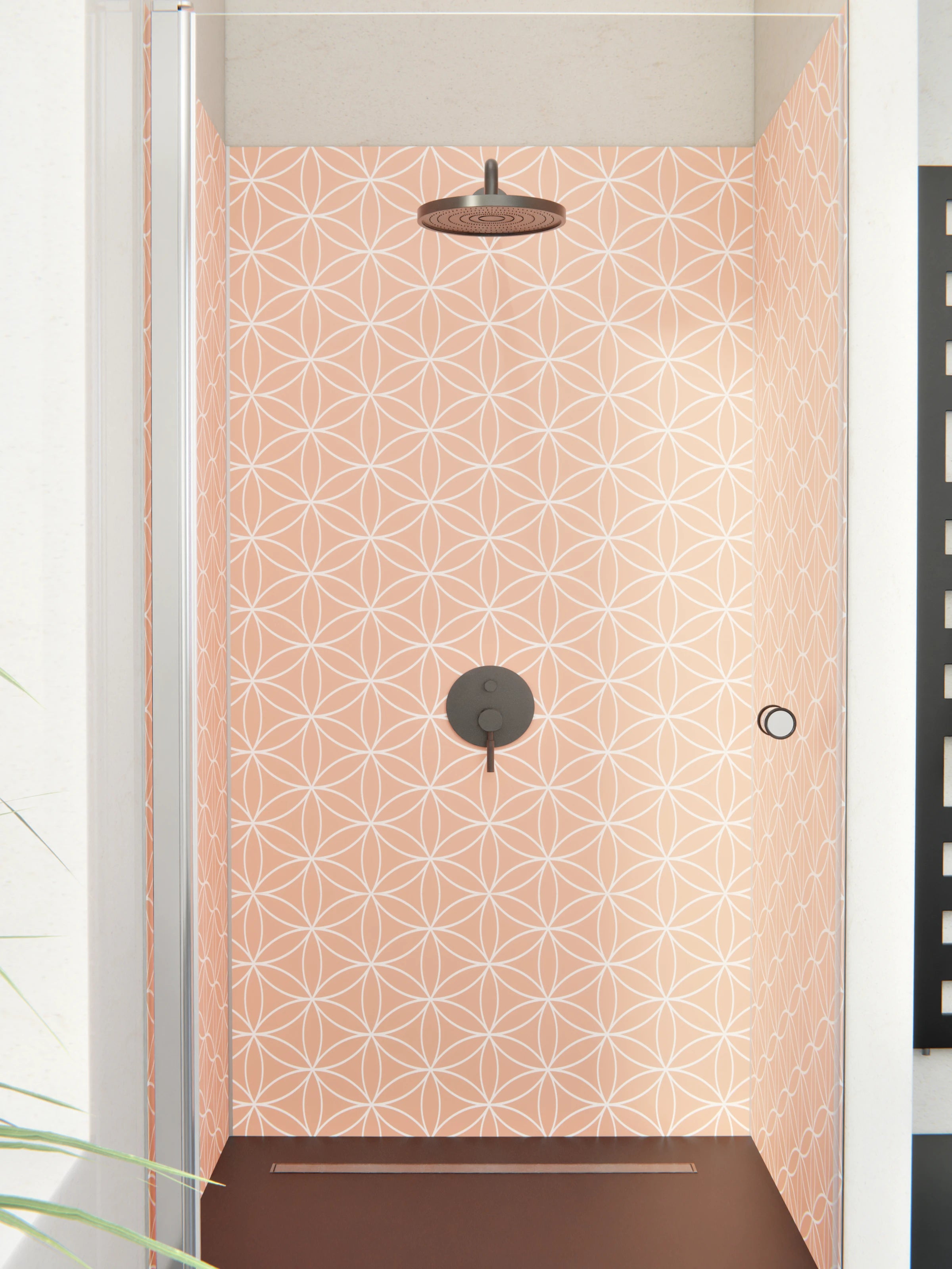 Duschrückwand - Geometrica - Fiori - Salmone