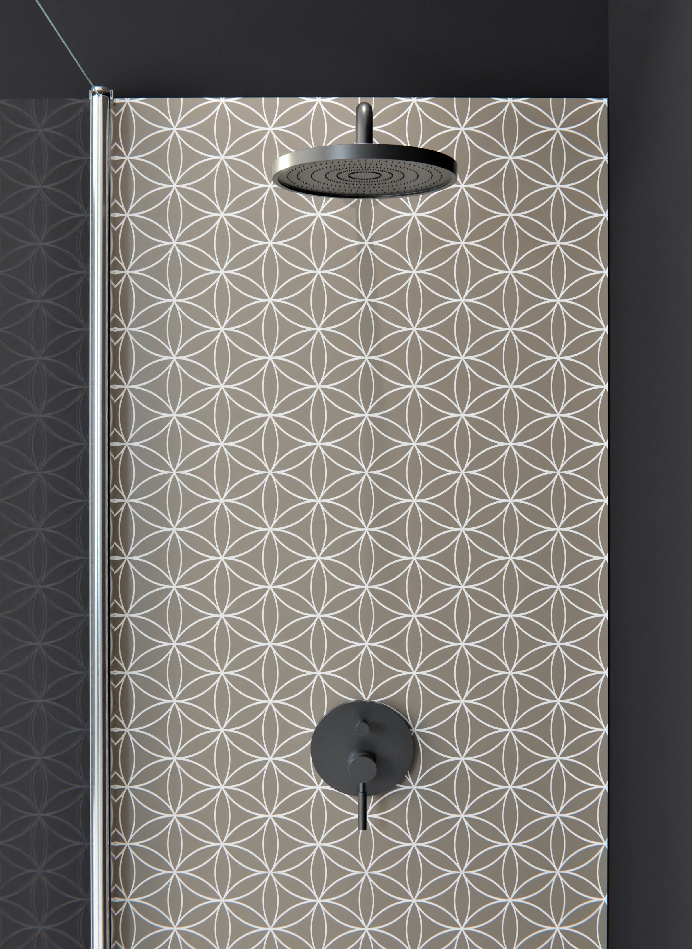 Duschrückwand - Geometrica - Fiori - Tortora