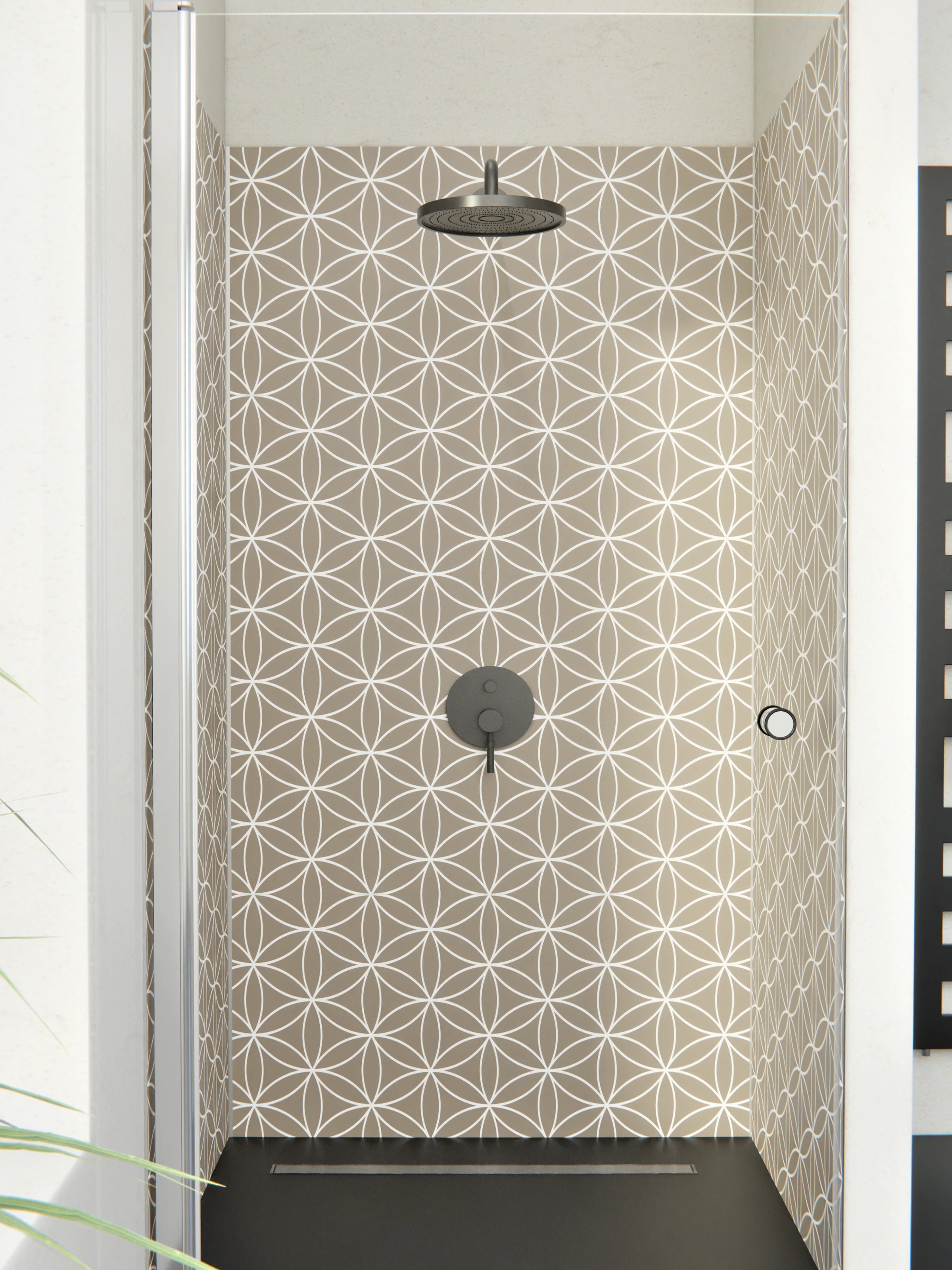 Duschrückwand - Geometrica - Fiori - Tortora