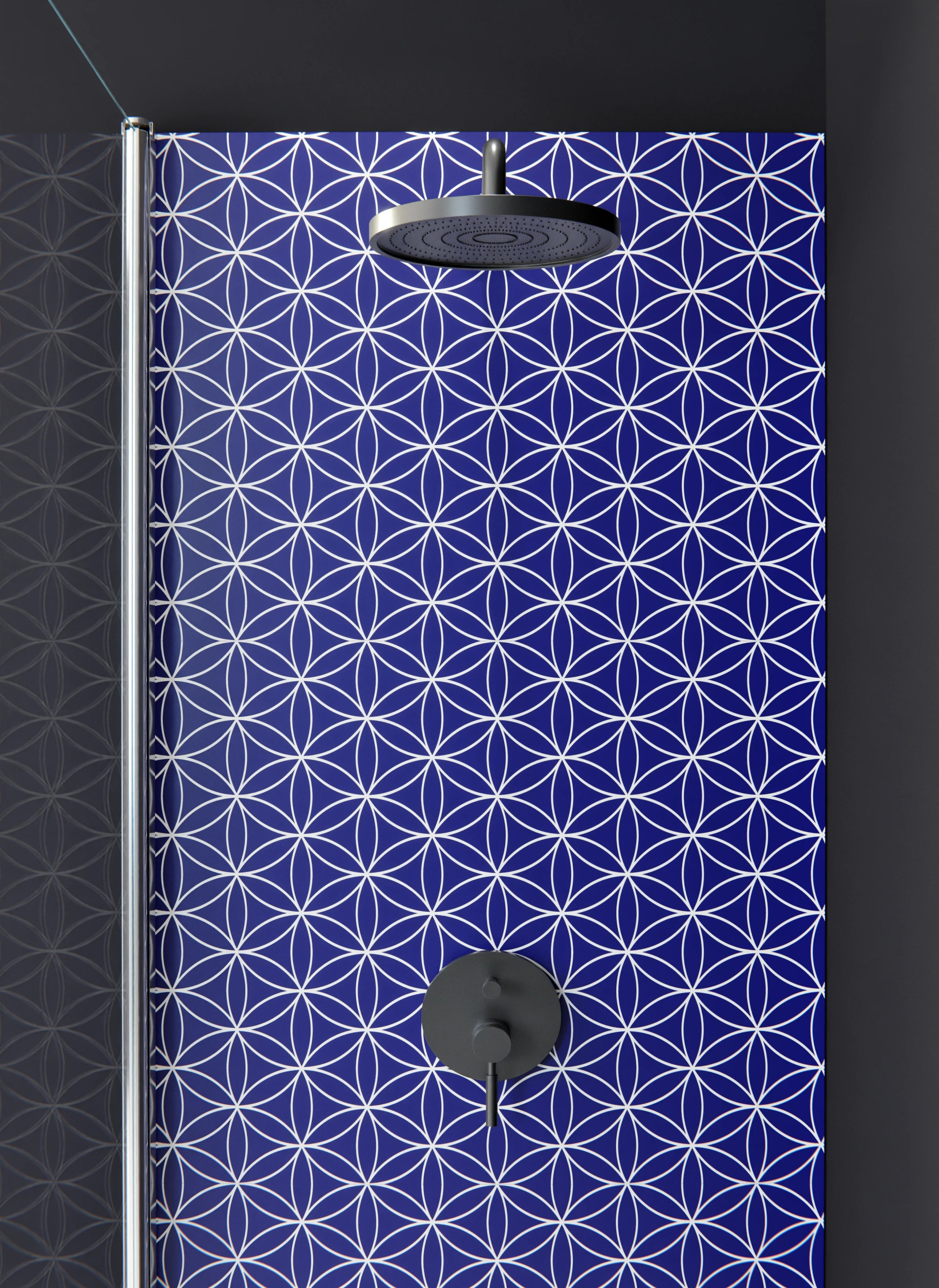 Duschrückwand - Geometrica - Fiori - Zaffiro