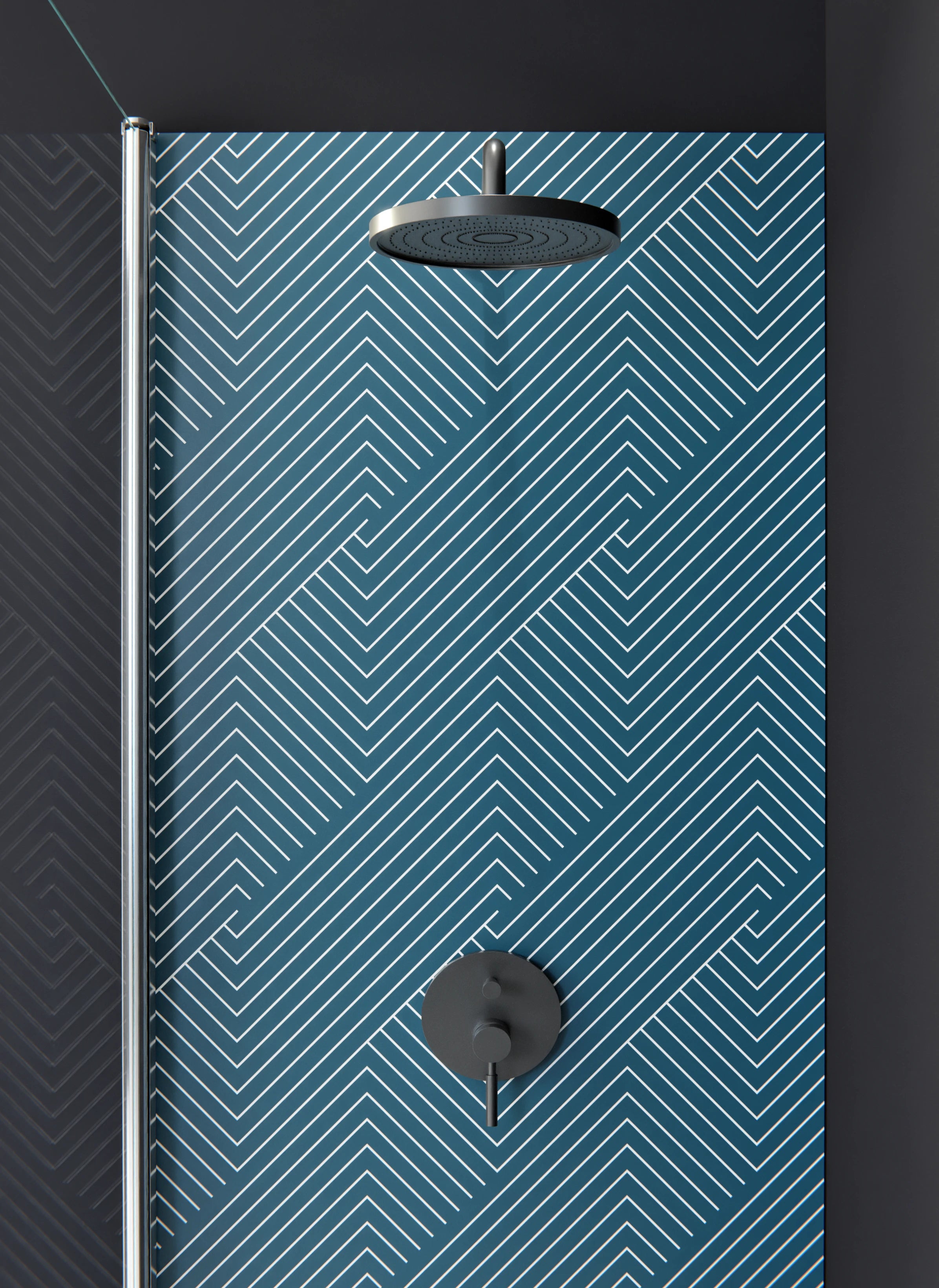 Duschrückwand - Geometrica - Intreccio  - Blu Petrolio