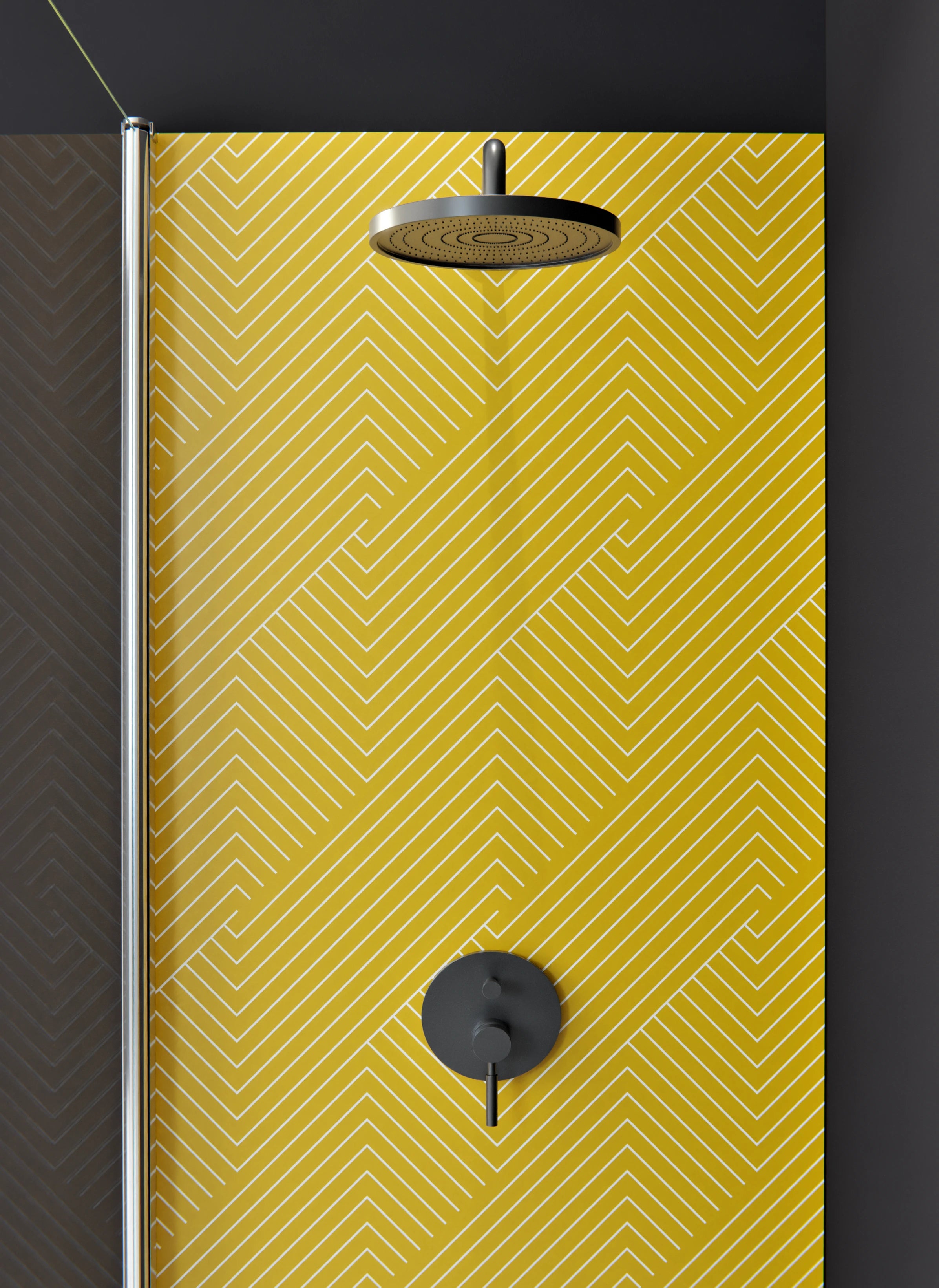 Duschrückwand - Geometrica - Intreccio  - Senape