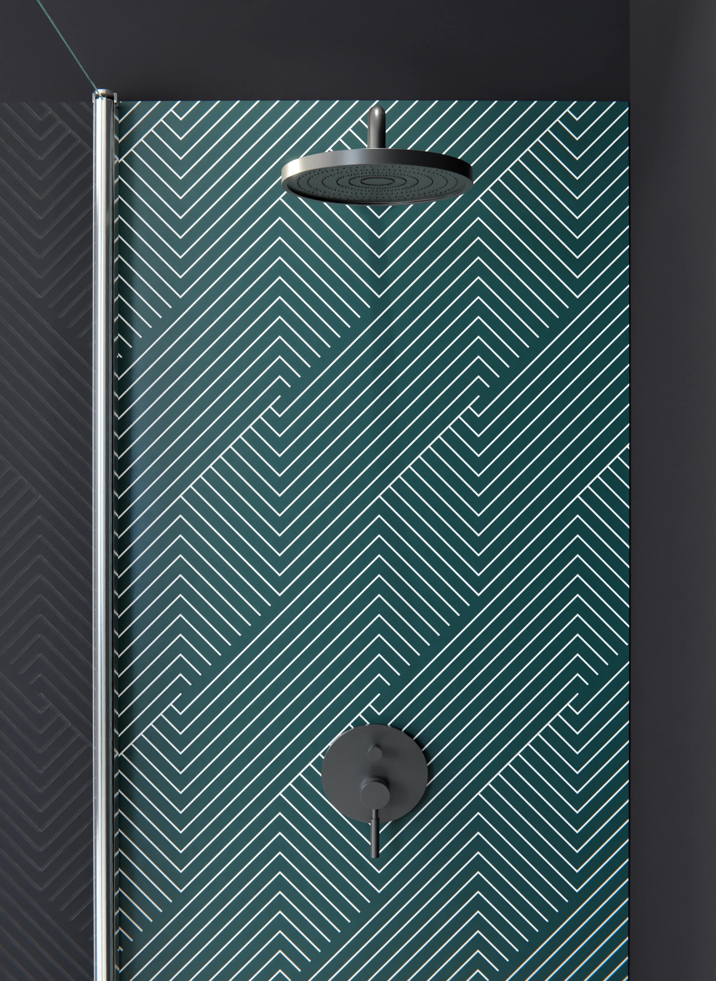 Duschrückwand - Geometrica - Intreccio  - Verde petrolio