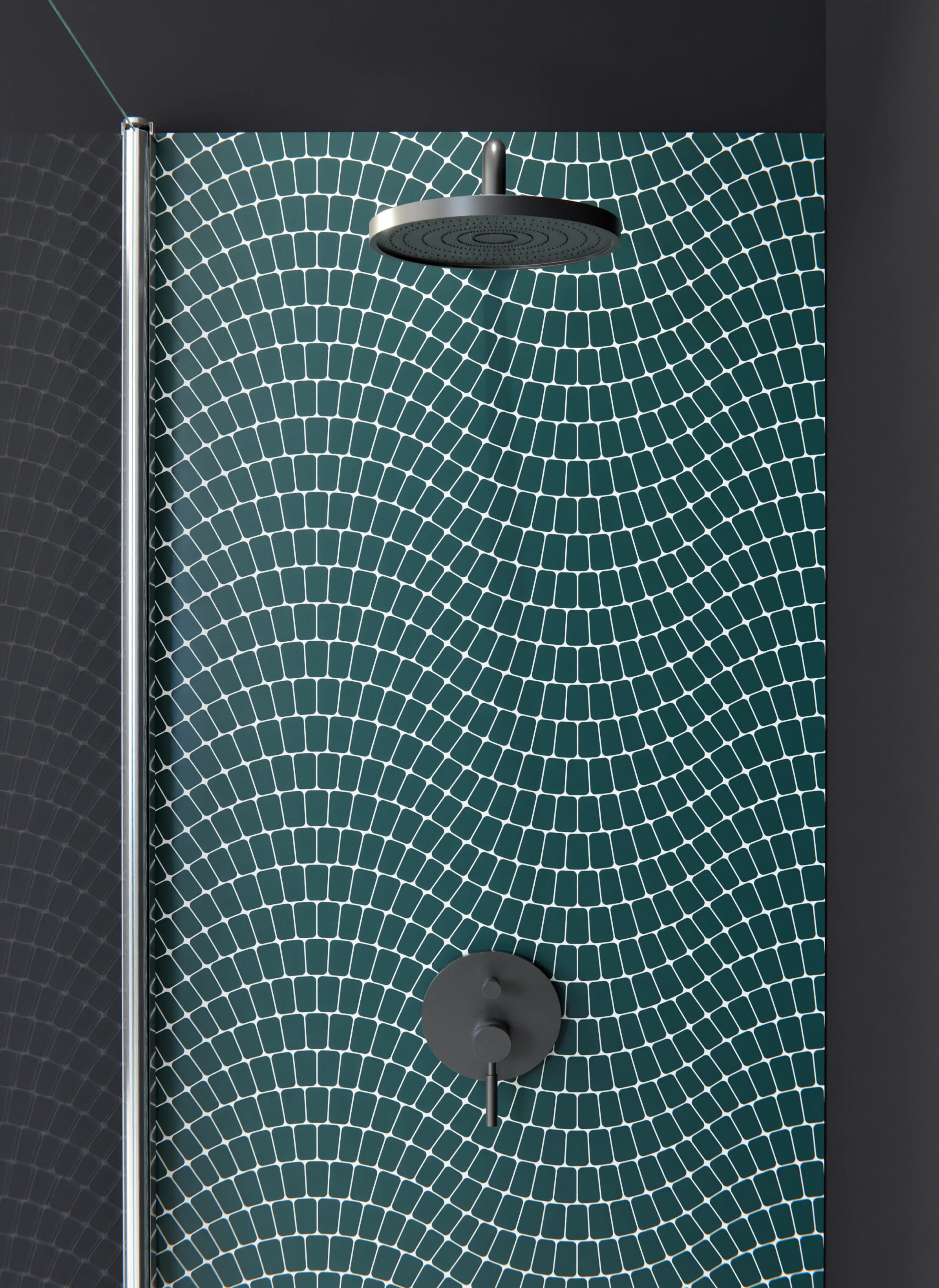 Duschrückwand - Onde - Sinuoso - Verde petrolio
